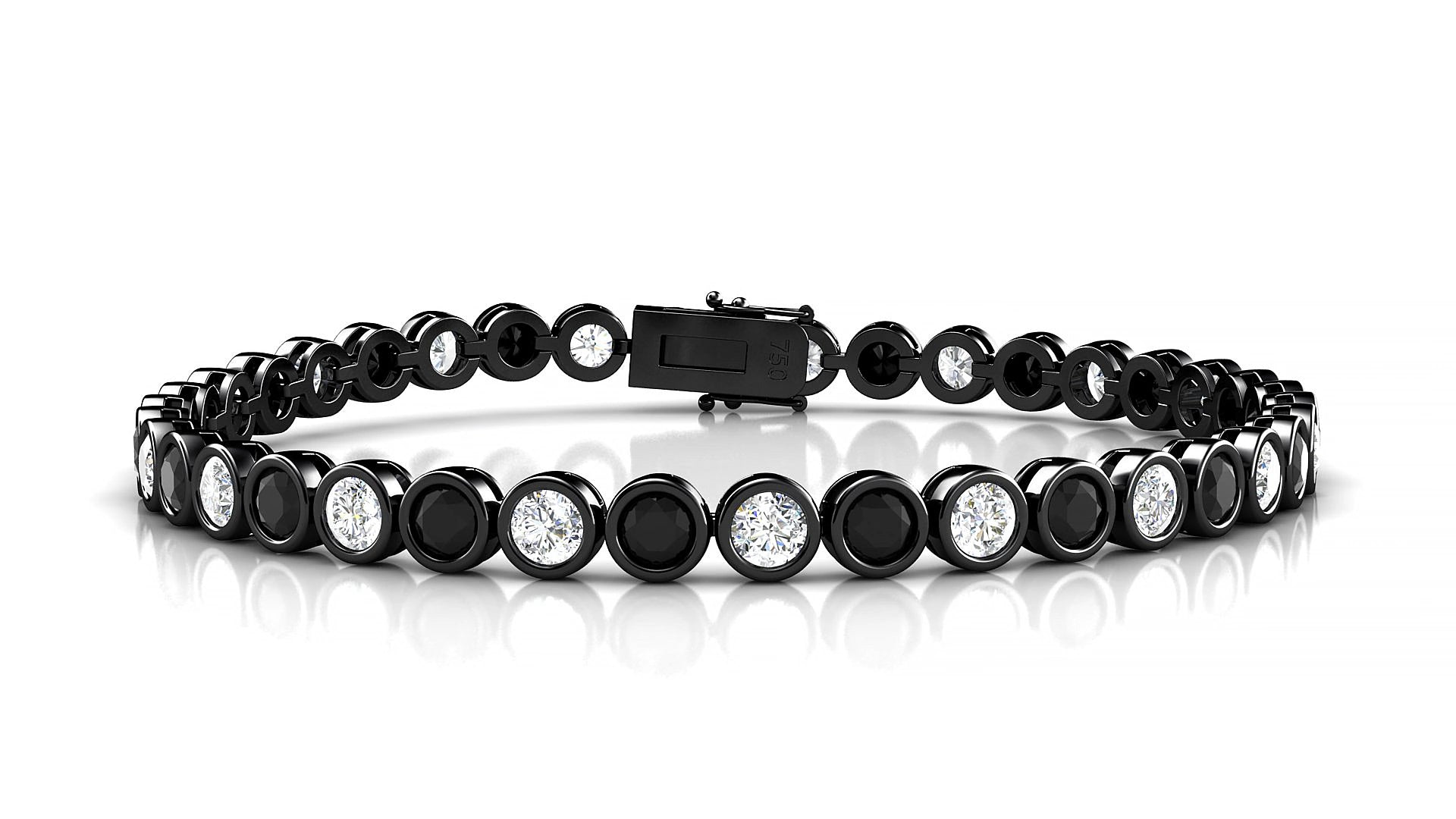 Avila 1-1 | 18k Black Gold 3.4 mm Round Natural Black Diamond & Diamond 15 cm Tennis Bracelet