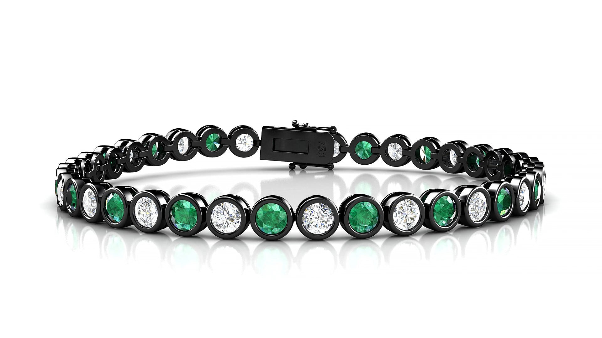 Avila 1-1 | 18k Black Gold 3.4 mm Round Natural Emerald & Diamond 15 cm Tennis Bracelet