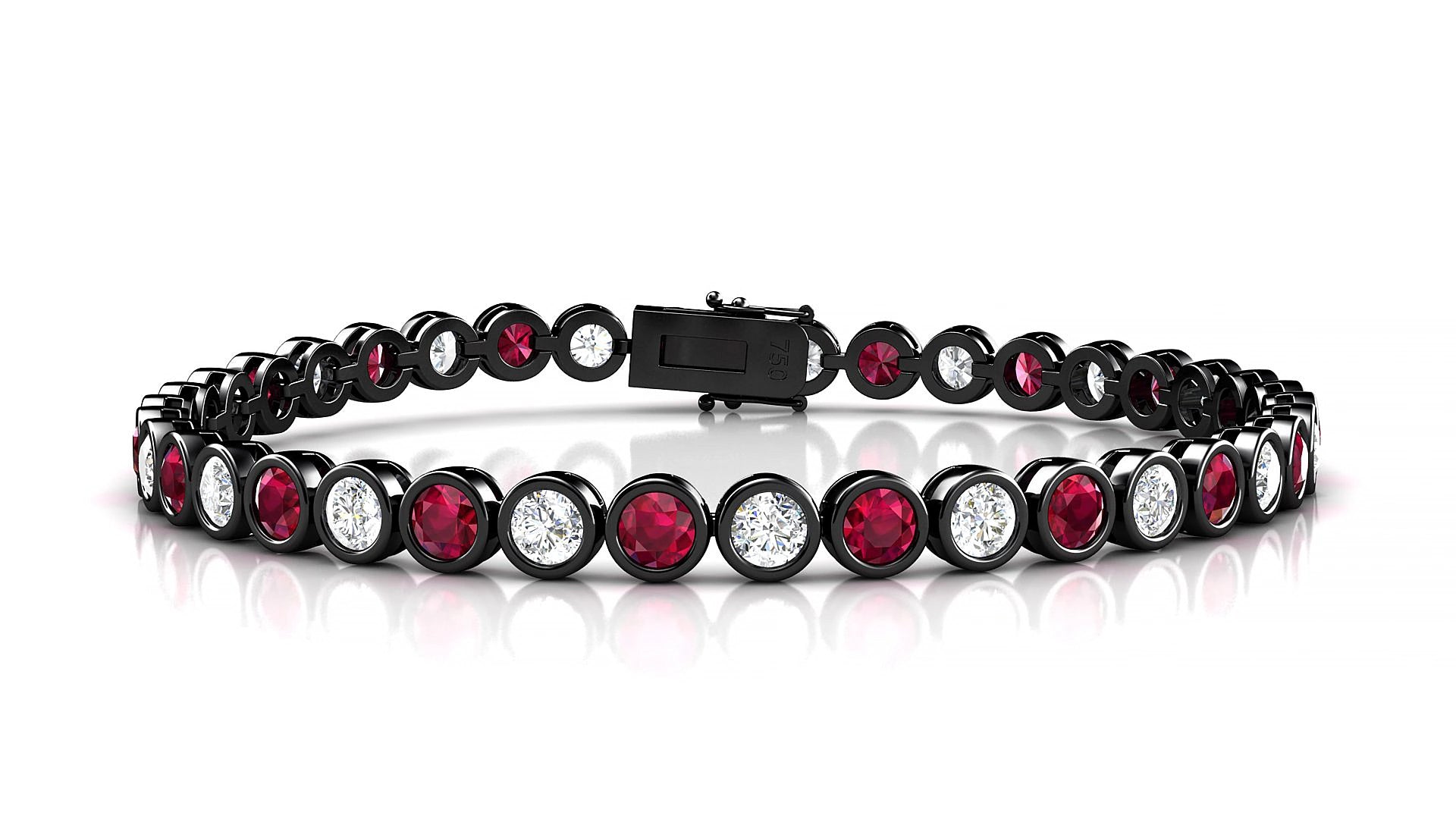 Avila 1-1 | 18k Black Gold 3.4 mm Round Natural Ruby & Diamond 15 cm Tennis Bracelet