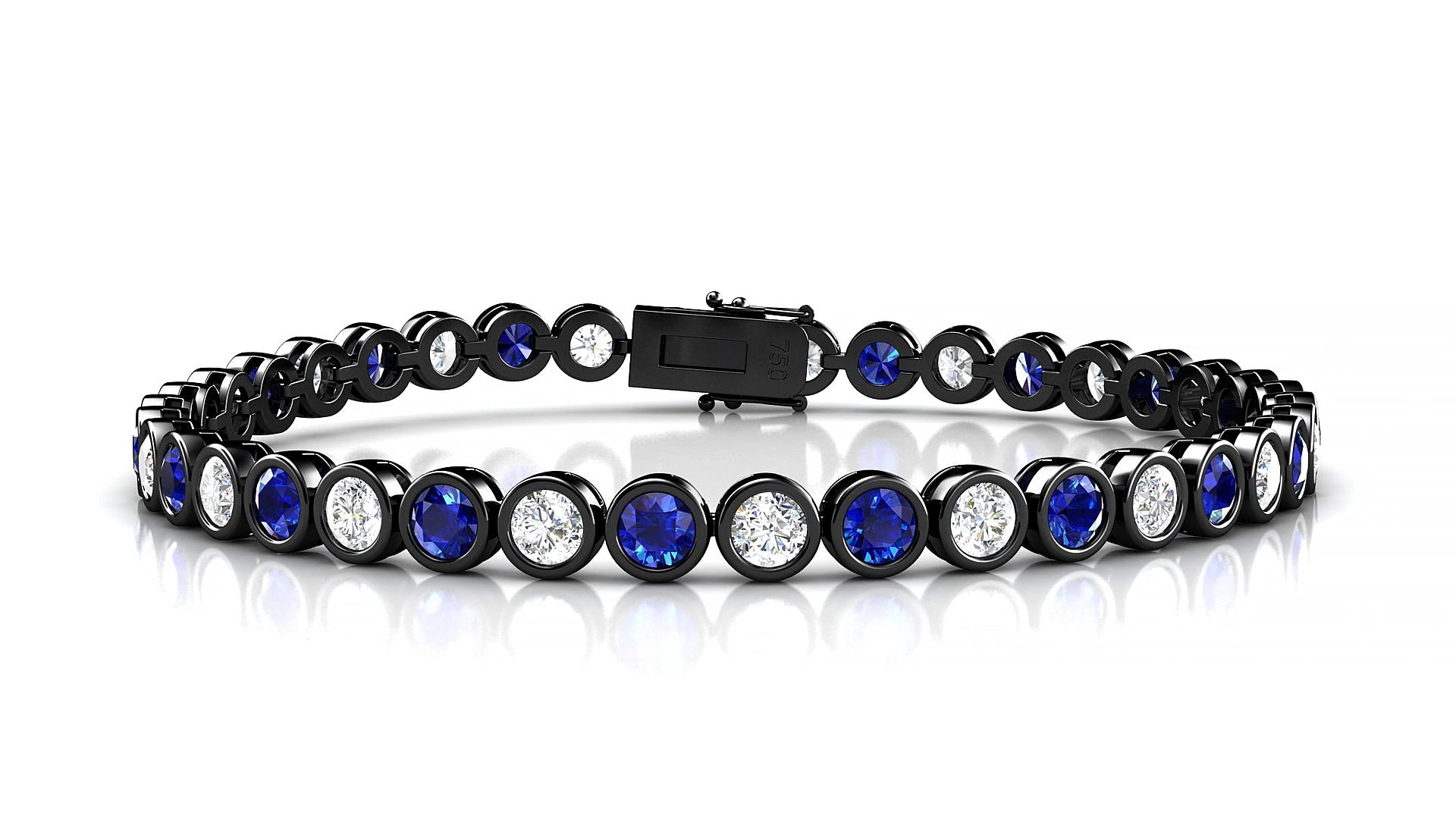 Avila 1-1 | 18k Black Gold 3.4 mm Round Natural Sapphire & Diamond 15 cm Tennis Bracelet