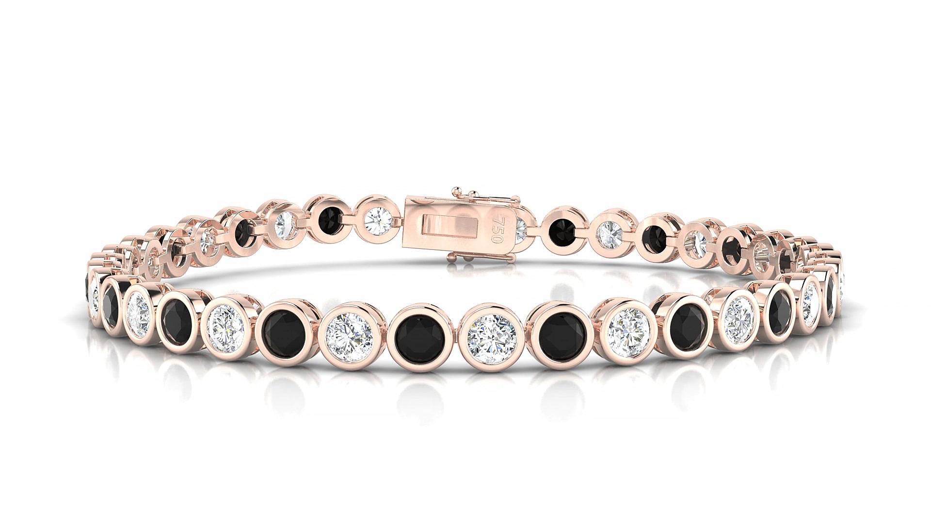 Avila 1-1 | 18k Rose Gold 3.4 mm Round Natural Black Diamond & Diamond 15 cm Tennis Bracelet