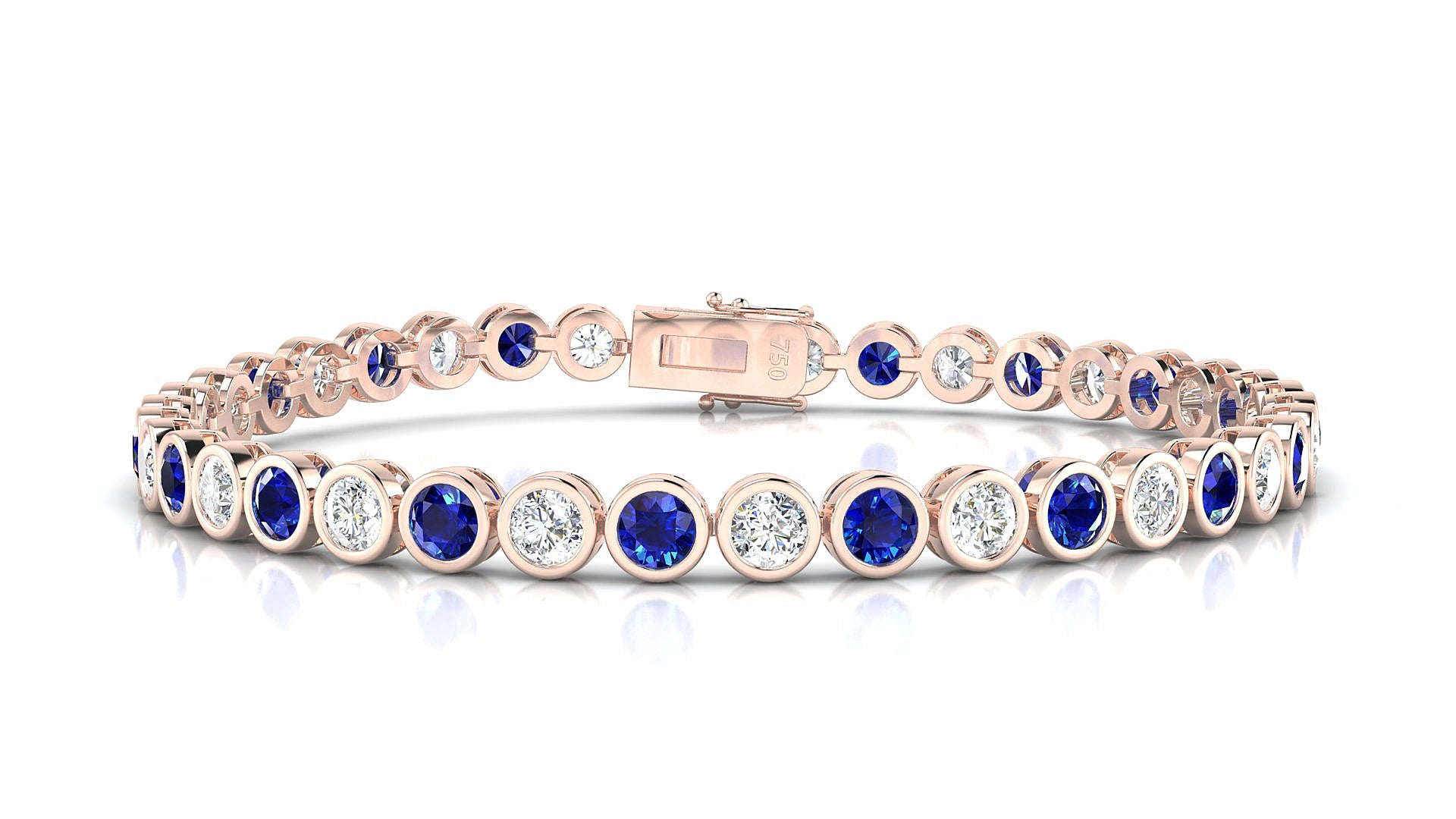 Avila 1-1 | 18k Rose Gold 3.4 mm Round Natural Sapphire & Diamond 18 cm Tennis Bracelet