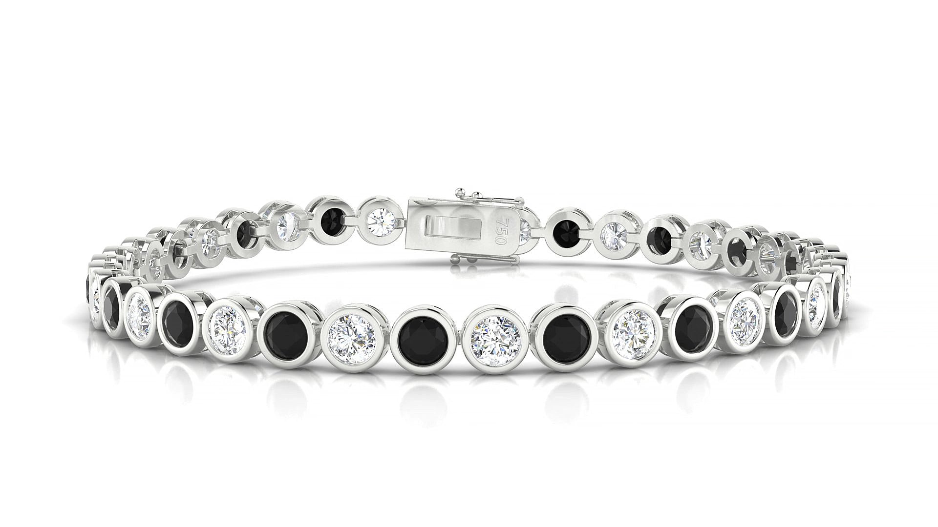 Avila 1-1 | 18k White Gold 3.4 mm Round Natural Black Diamond & Diamond 15 cm Tennis Bracelet