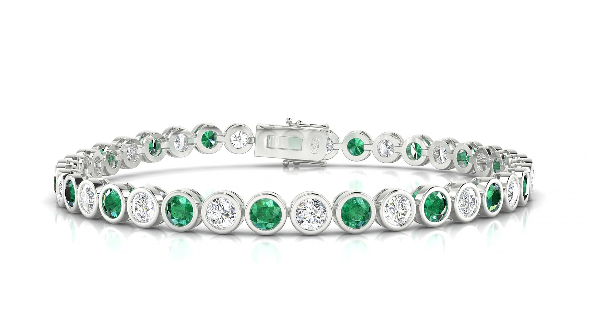 Avila 1-1 | 18k White Gold 3.4 mm Round Natural Emerald & Diamond 15 cm Tennis Bracelet
