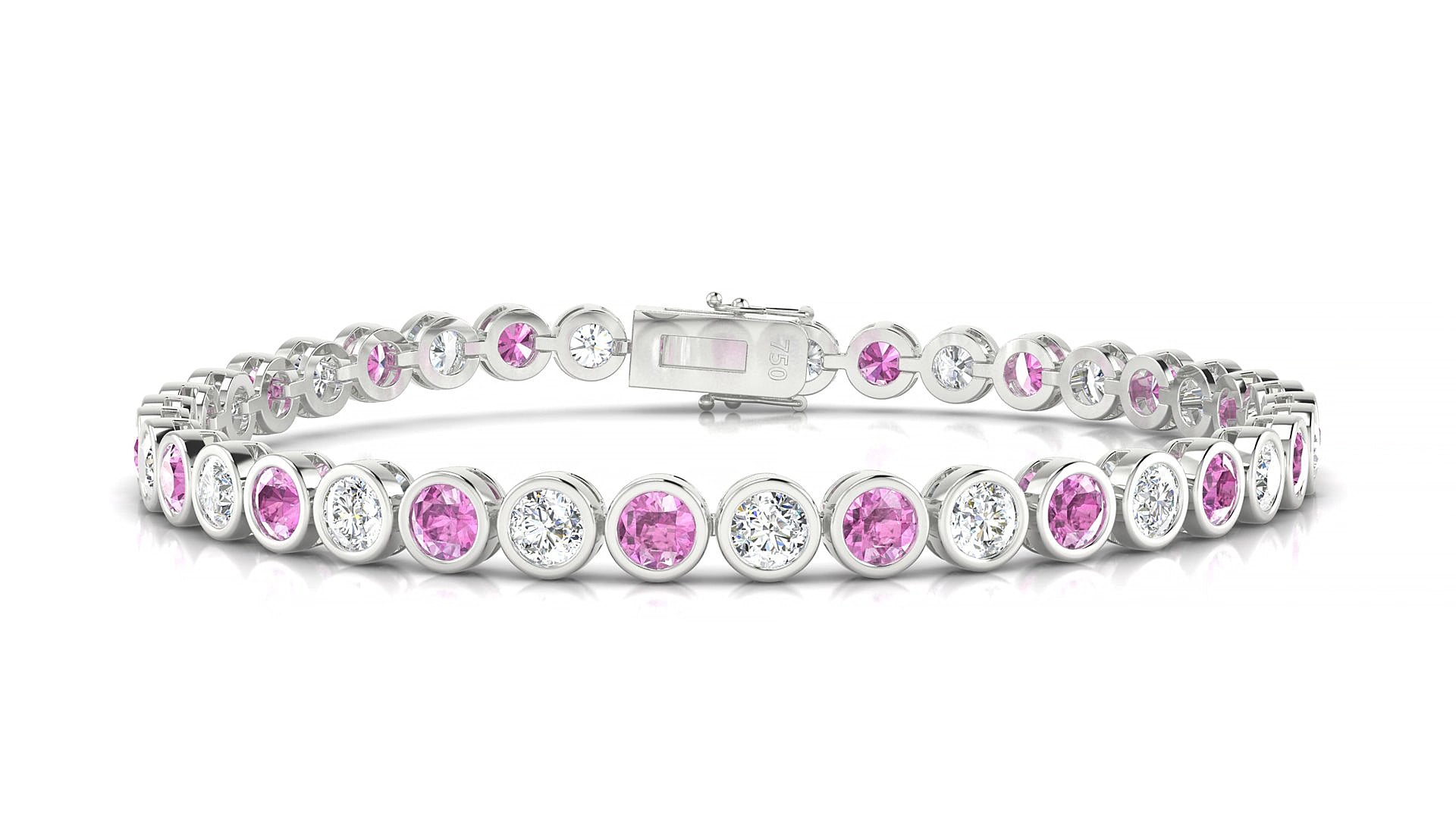 Avila 1-1 | 18k White Gold 3.4 mm Round Natural Pink Sapphire & Diamond 16 cm Tennis Bracelet