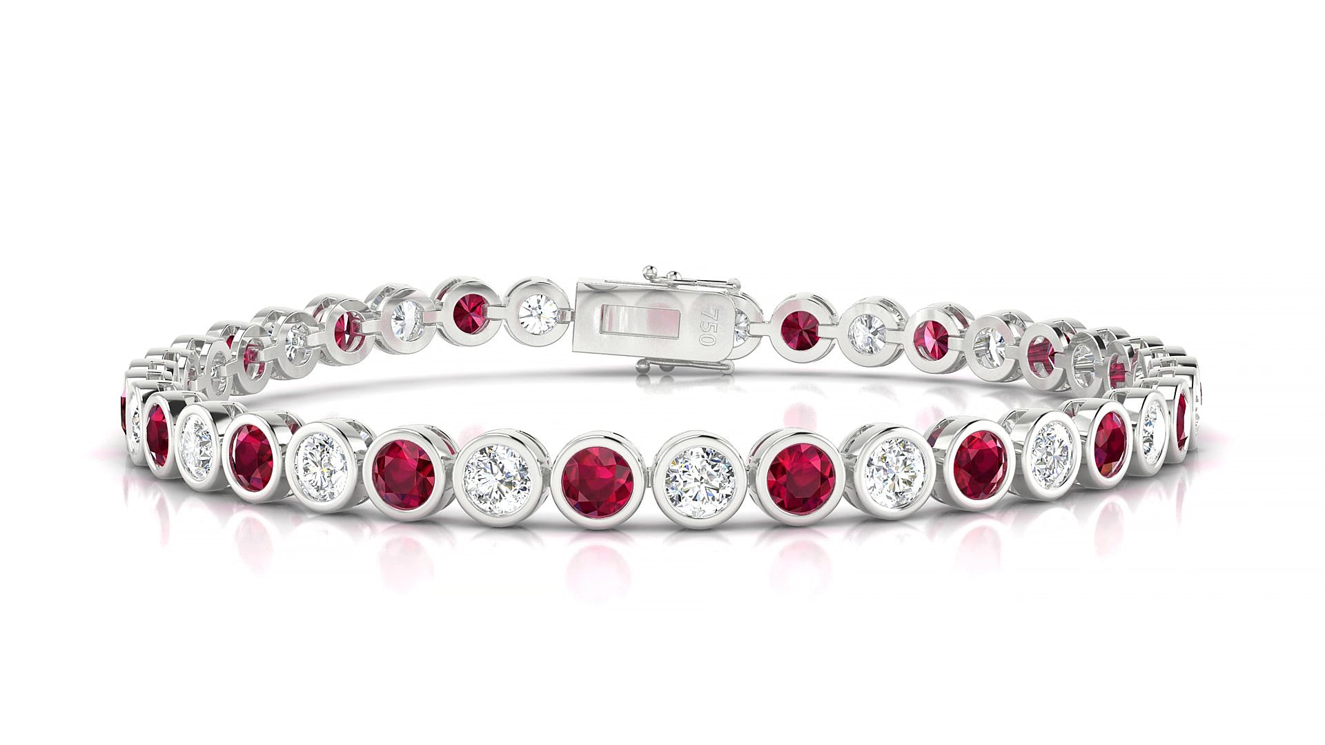 Avila 1-1 | 18k White Gold 3.4 mm Round Natural Ruby & Diamond 15 cm Tennis Bracelet