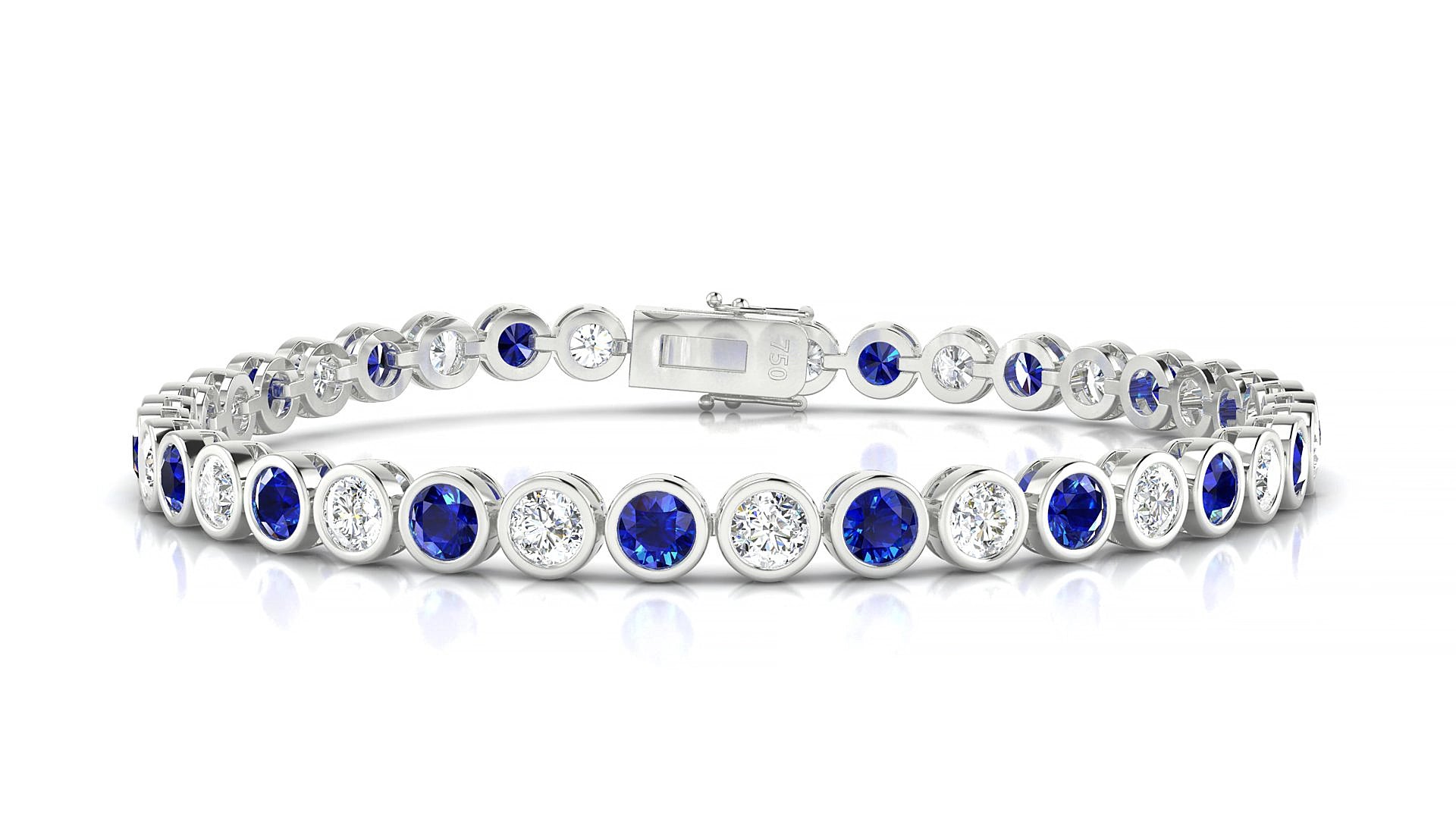 Avila 1-1 | 18k White Gold 3.4 mm Round Natural Sapphire & Diamond 15 cm Tennis Bracelet