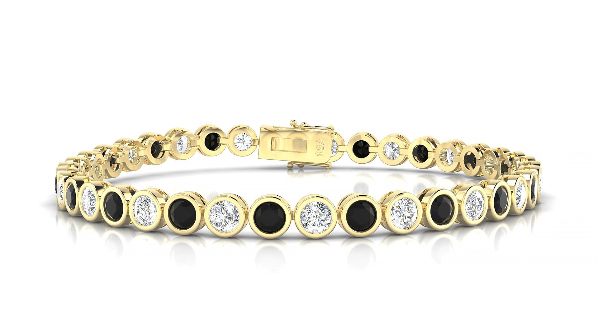 Avila 1-1 | 18k Yellow Gold 3.4 mm Round Natural Black Diamond & Diamond 15 cm Tennis Bracelet