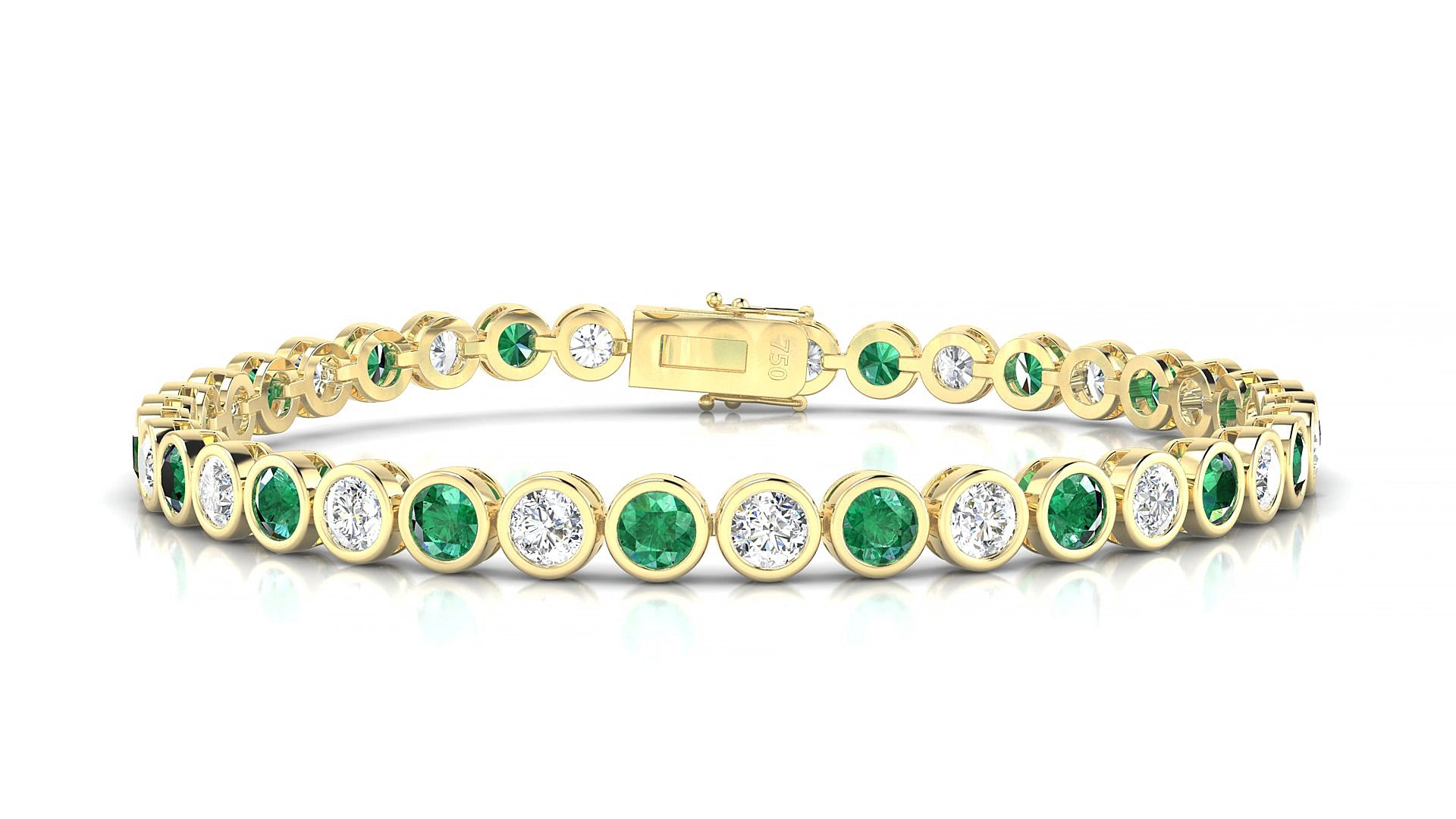 Avila 1-1 | 18k Yellow Gold 3.4 mm Round Natural Emerald & Diamond 15 cm Tennis Bracelet