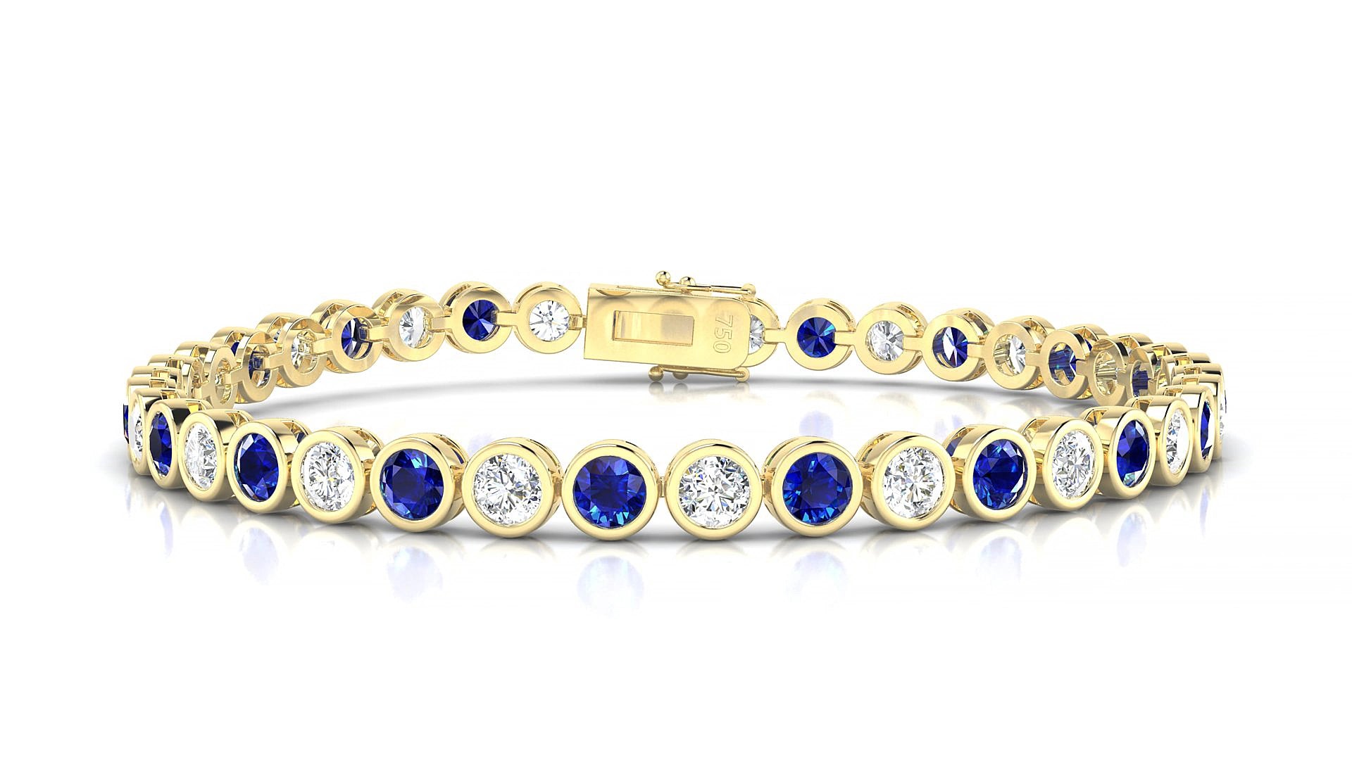 Avila 1-1 | 18k Yellow Gold 3.4 mm Round Natural Sapphire & Diamond 15 cm Tennis Bracelet