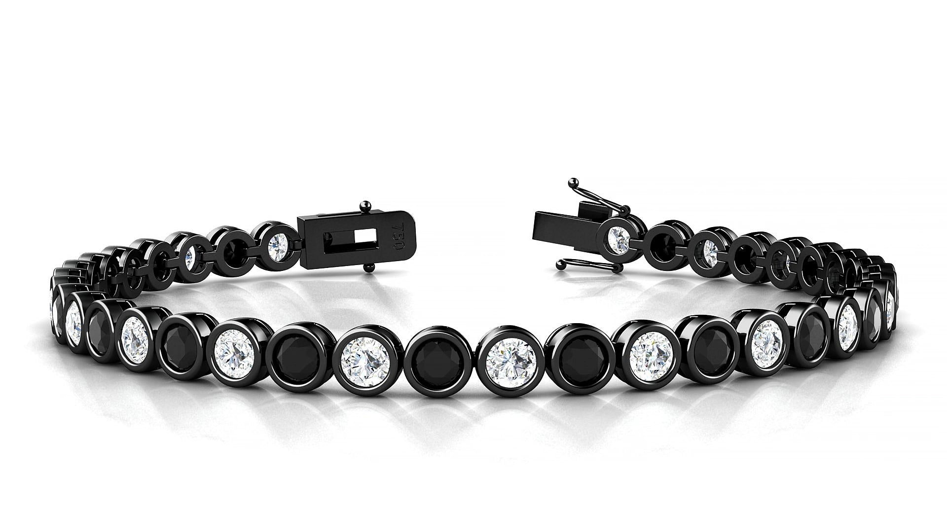 Avila 1-1 | 18k Black Gold 3.4 mm Round Natural Black Diamond & Diamond 15 cm Tennis Bracelet