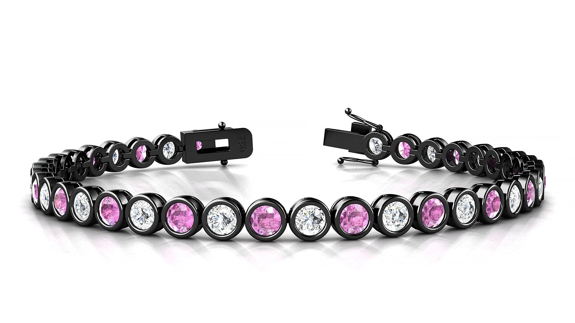 Avila 1-1 | 18k Black Gold 3.4 mm Round Natural Pink Sapphire & Diamond 15 cm Tennis Bracelet
