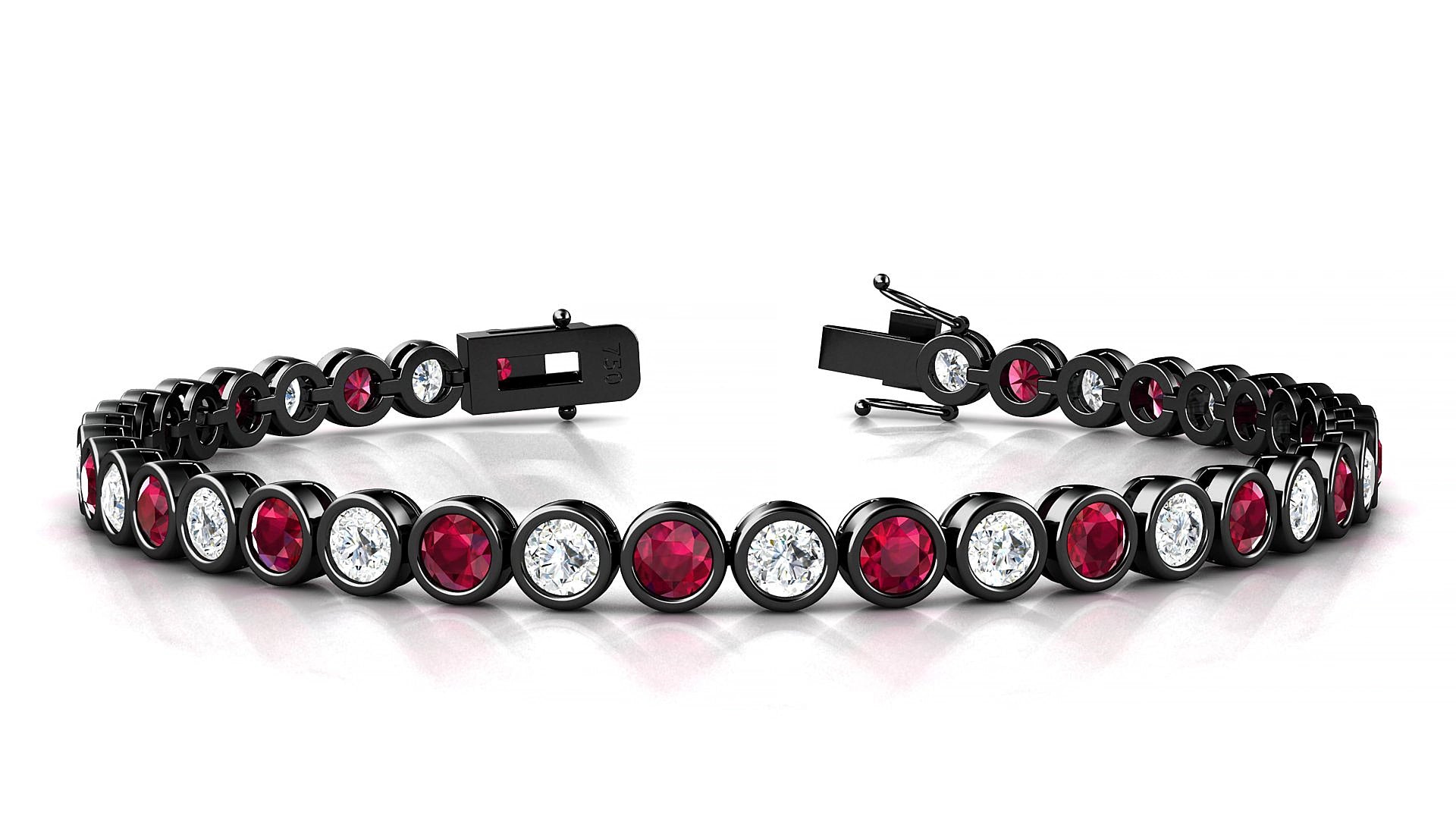 Avila 1-1 | 18k Black Gold 3.4 mm Round Natural Ruby & Diamond 15 cm Tennis Bracelet