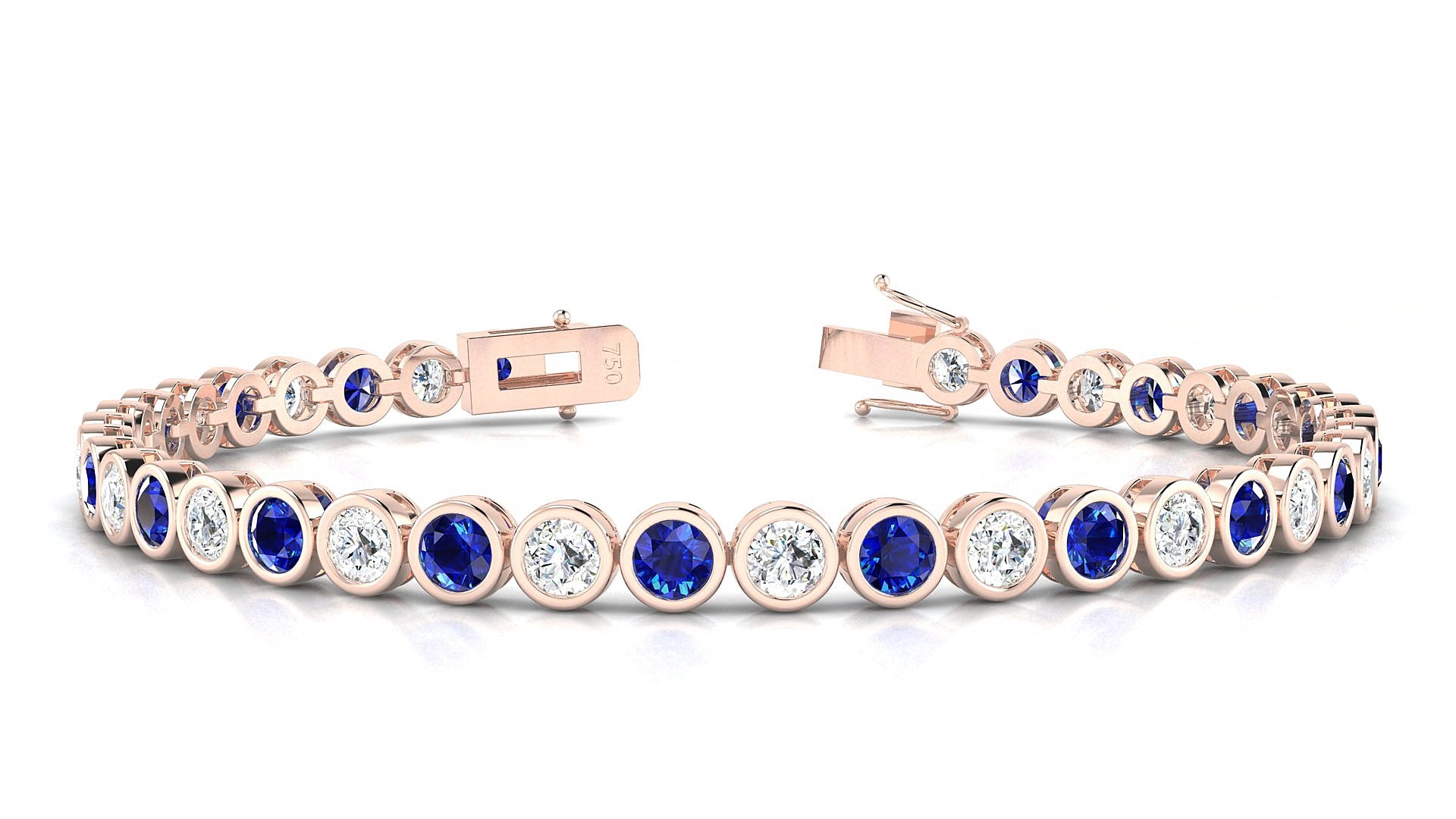Avila 1-1 | 18k Rose Gold 3.4 mm Round Natural Sapphire & Diamond 15 cm Tennis Bracelet