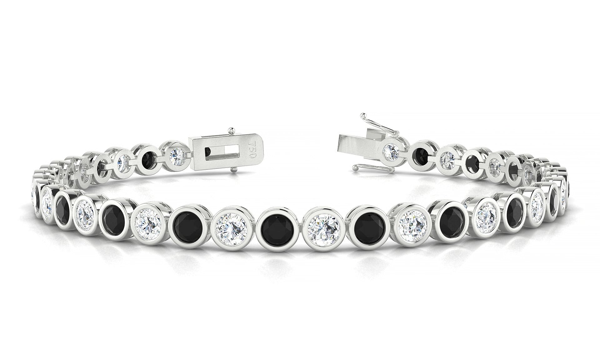 Avila 1-1 | 18k White Gold 3.4 mm Round Natural Black Diamond & Diamond 15 cm Tennis Bracelet
