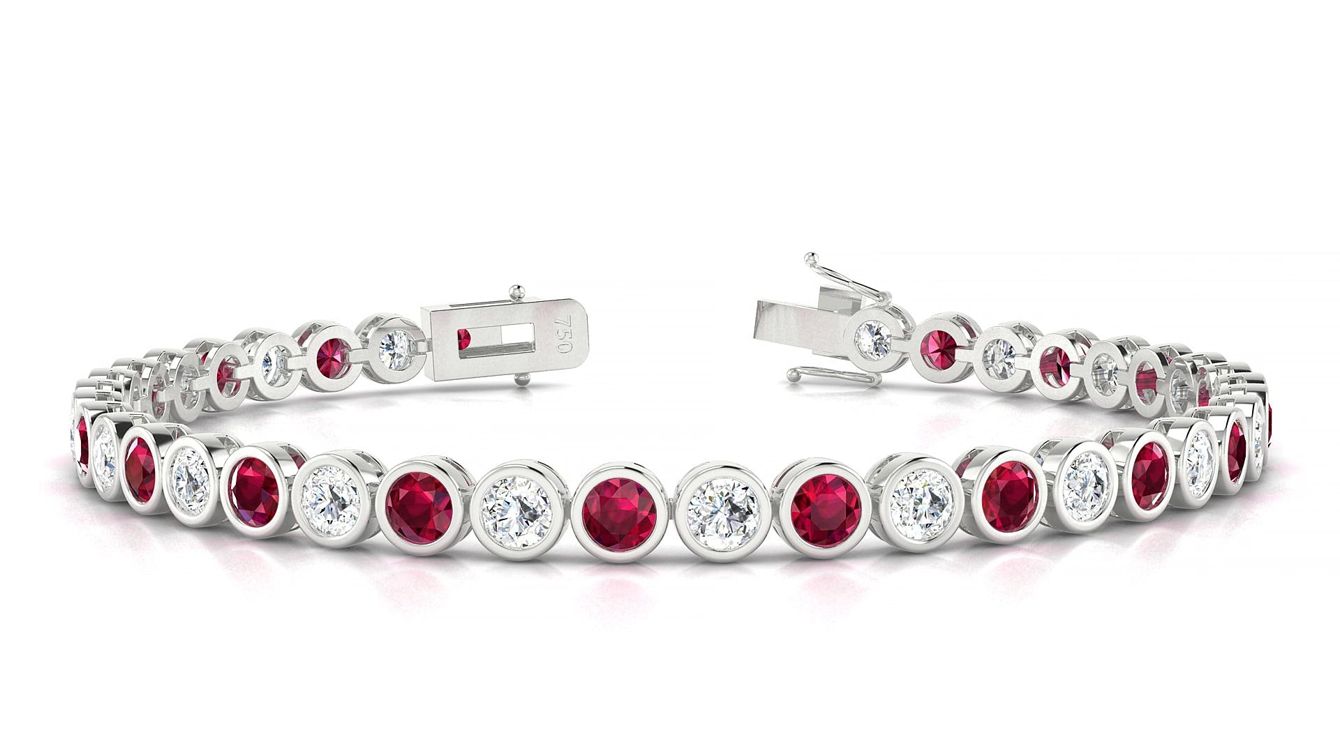 Avila 1-1 | 18k White Gold 3.4 mm Round Natural Ruby & Diamond 15 cm Tennis Bracelet