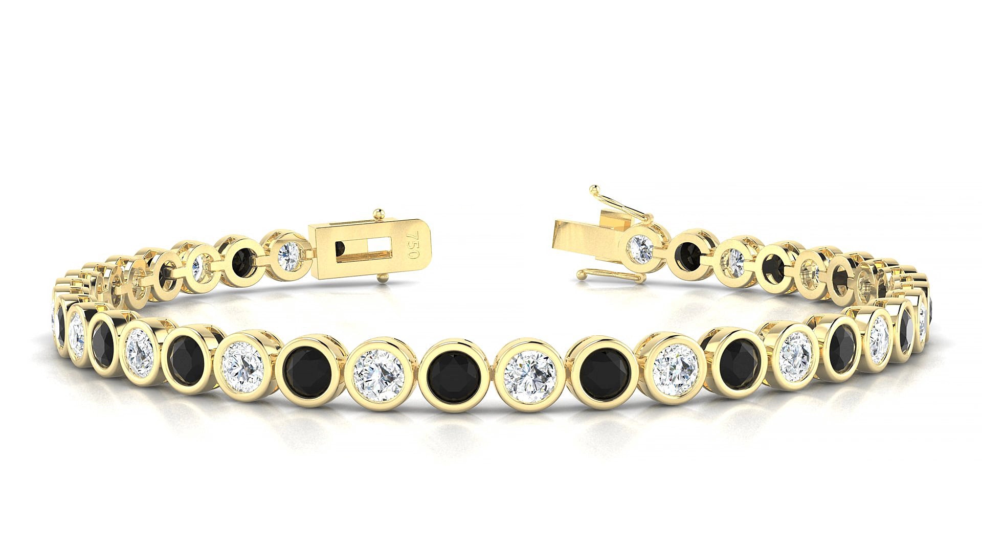 Avila 1-1 | 18k Yellow Gold 3.4 mm Round Natural Black Diamond & Diamond 15 cm Tennis Bracelet