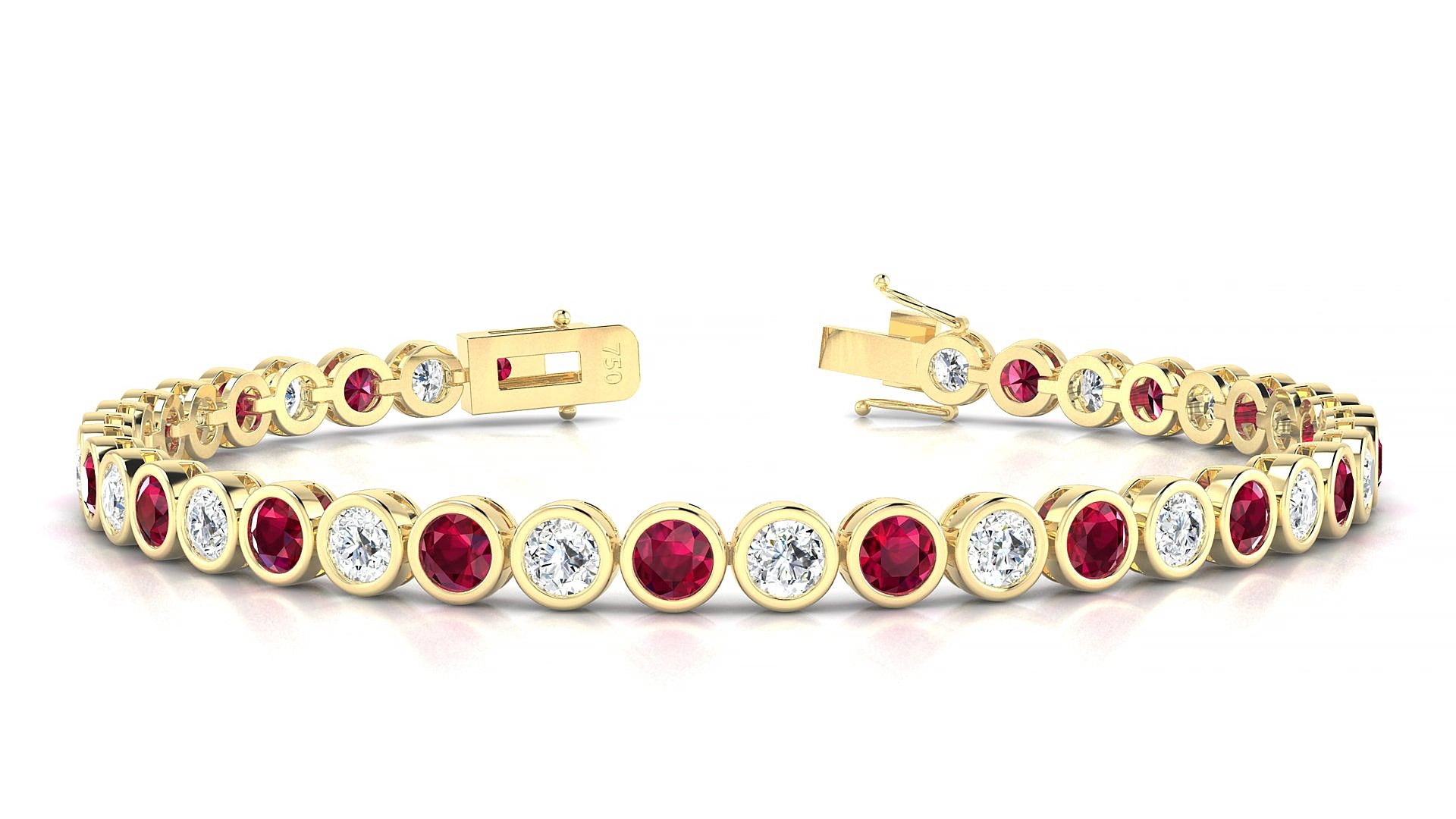 Avila 1-1 | 18k Yellow Gold 3.4 mm Round Natural Ruby & Diamond 15 cm Tennis Bracelet