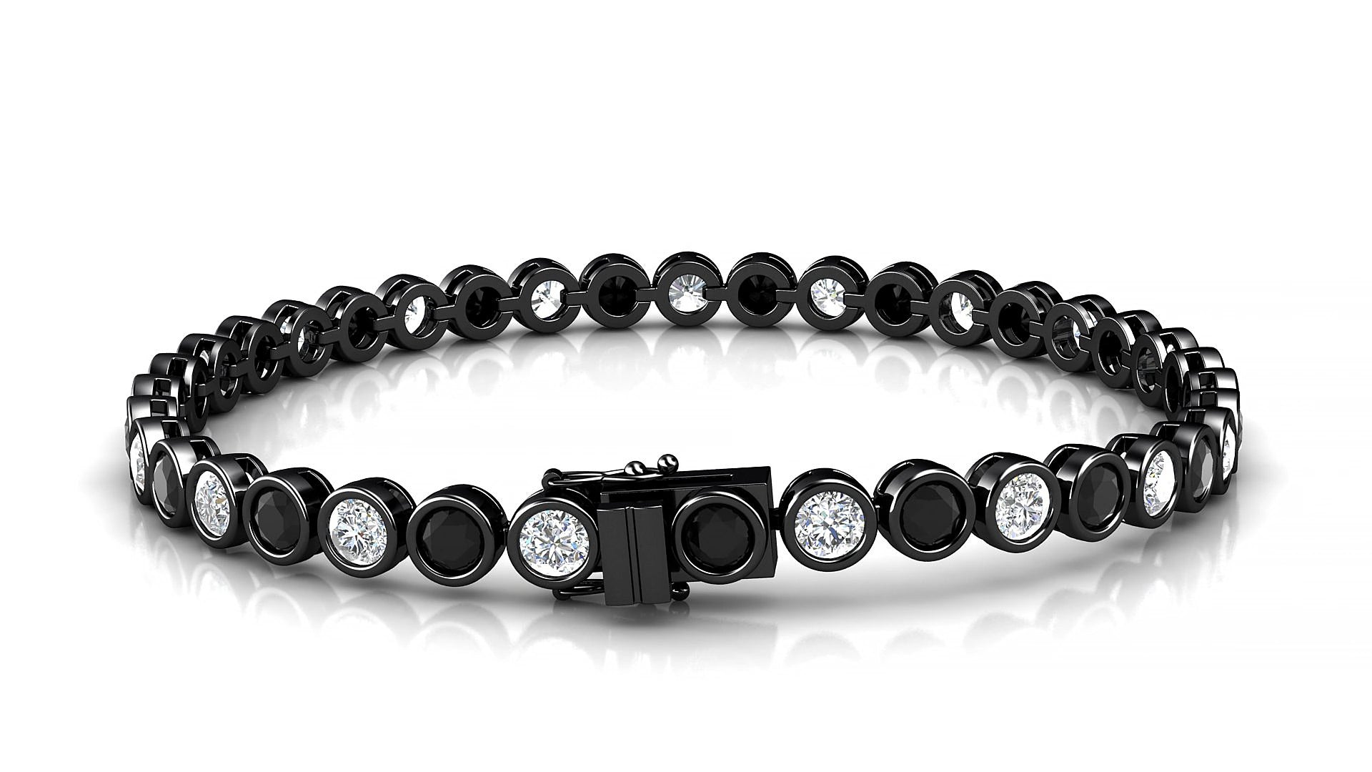 Avila 1-1 | 18k Black Gold 3.4 mm Round Natural Black Diamond & Diamond 15 cm Tennis Bracelet