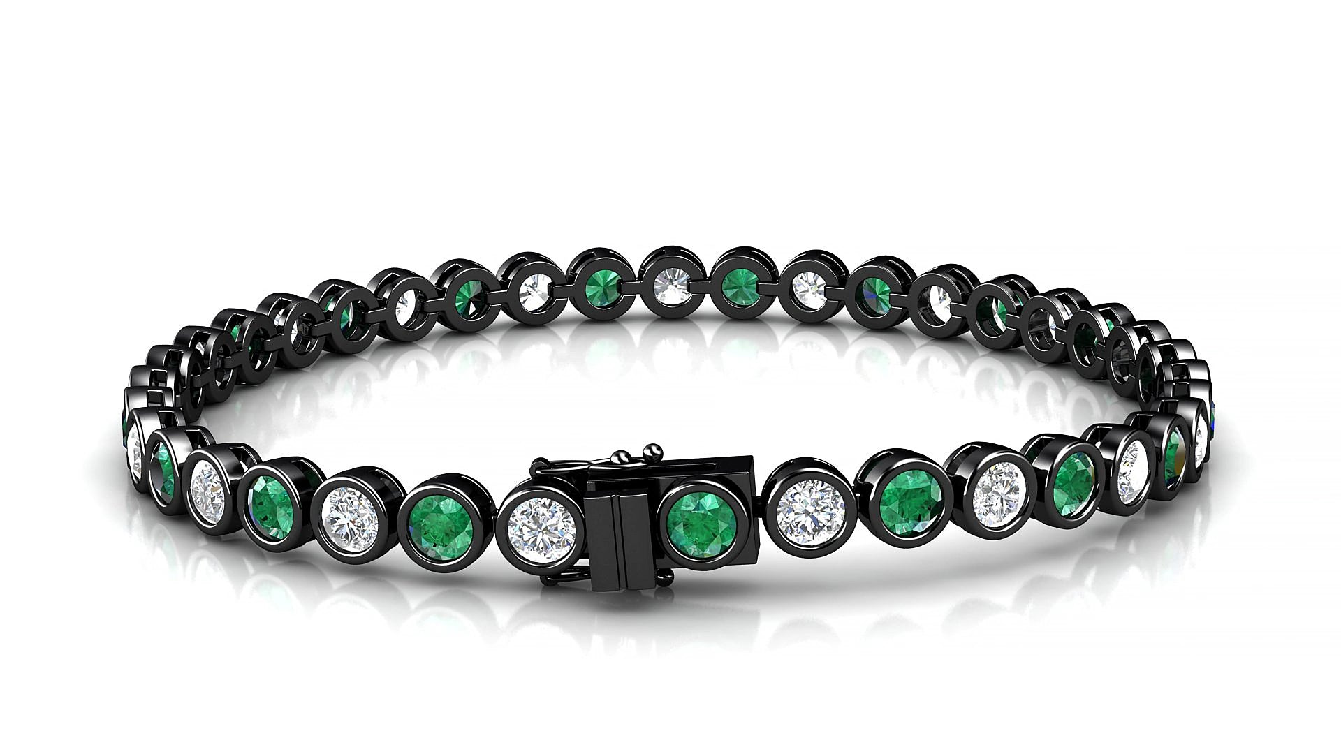 Avila 1-1 | 18k Black Gold 3.4 mm Round Natural Emerald & Diamond 16 cm Tennis Bracelet