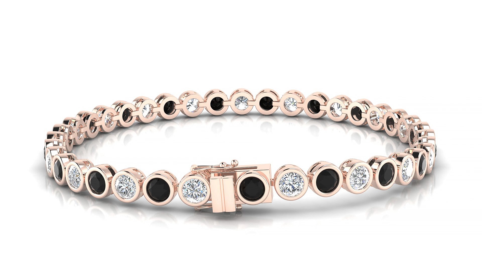 Avila 1-1 | 18k Rose Gold 3.4 mm Round Natural Black Diamond & Diamond 15 cm Tennis Bracelet
