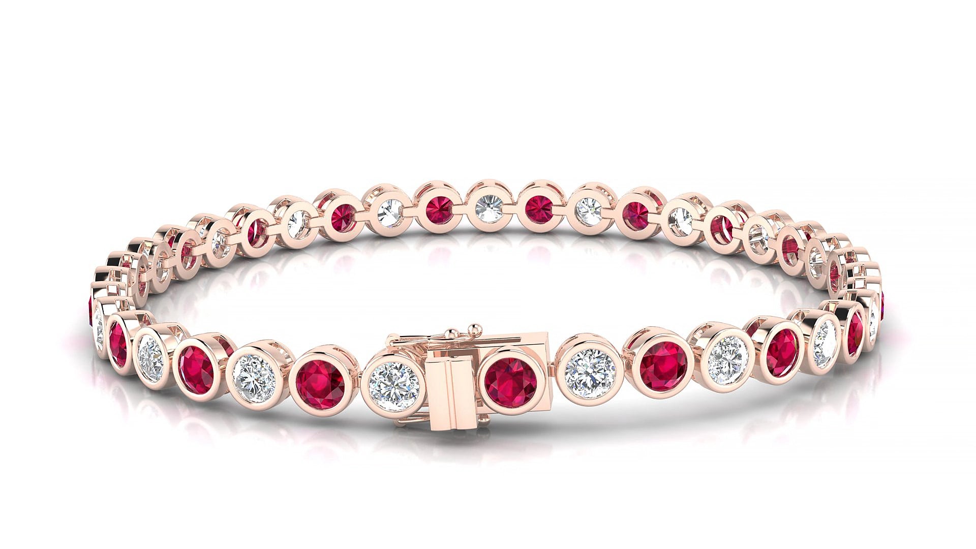 Avila 1-1 | 18k Rose Gold 3.4 mm Round Natural Ruby & Diamond 15 cm Tennis Bracelet