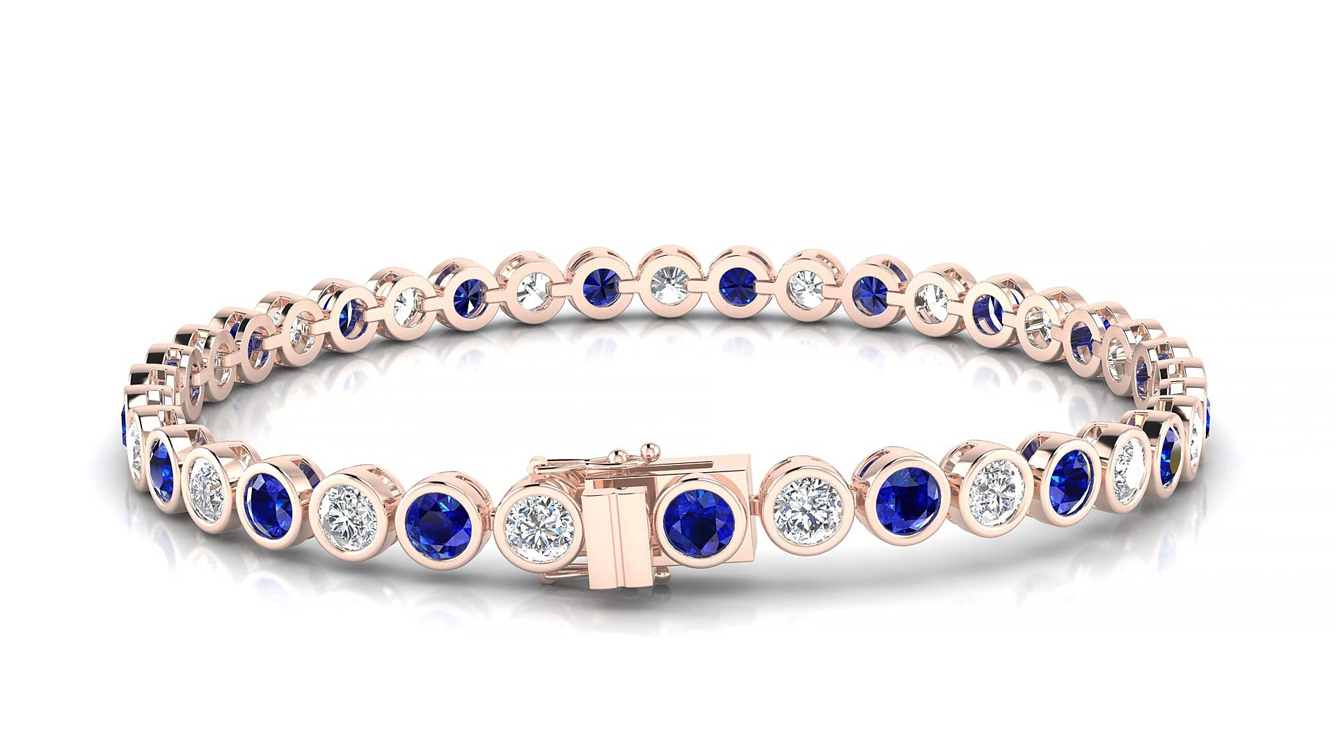 Avila 1-1 | 18k Rose Gold 3.4 mm Round Natural Sapphire & Diamond 15 cm Tennis Bracelet