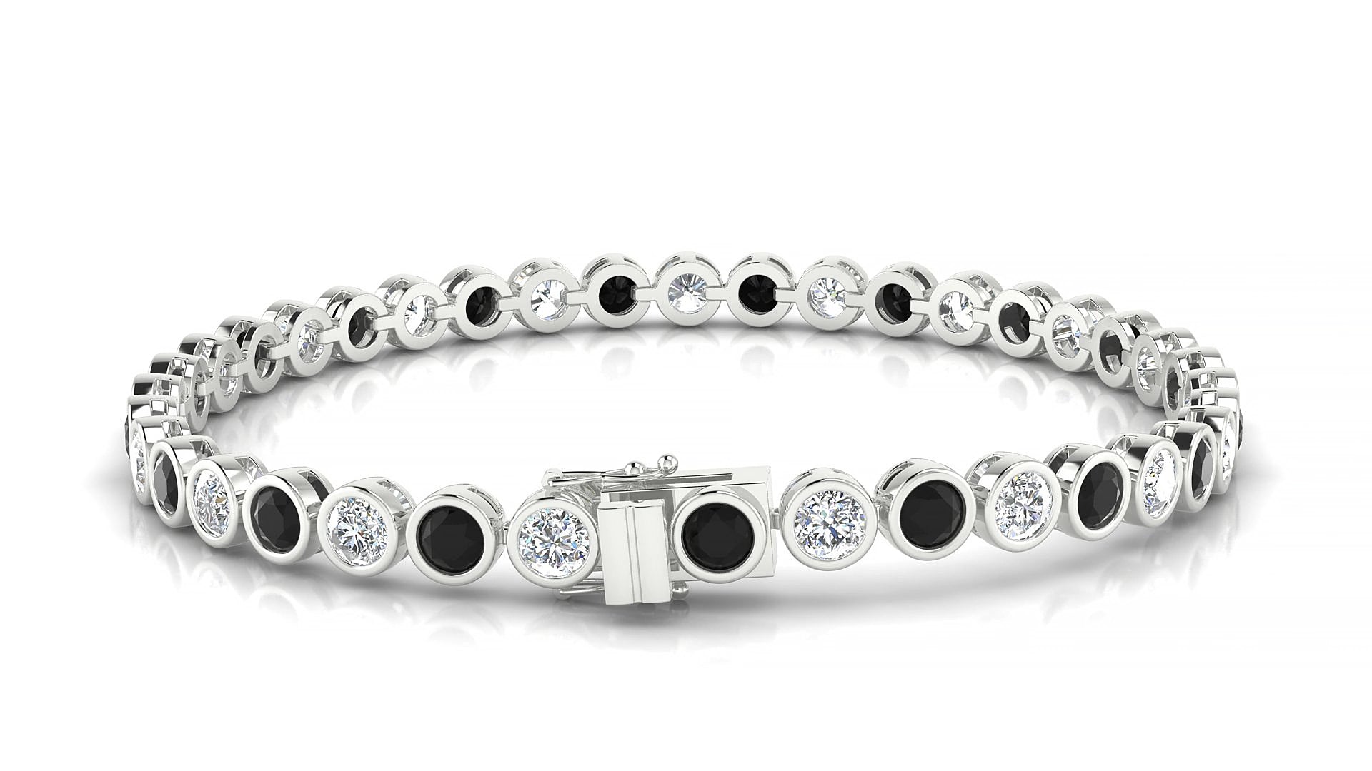Avila 1-1 | 18k White Gold 3.4 mm Round Natural Black Diamond & Diamond 15 cm Tennis Bracelet