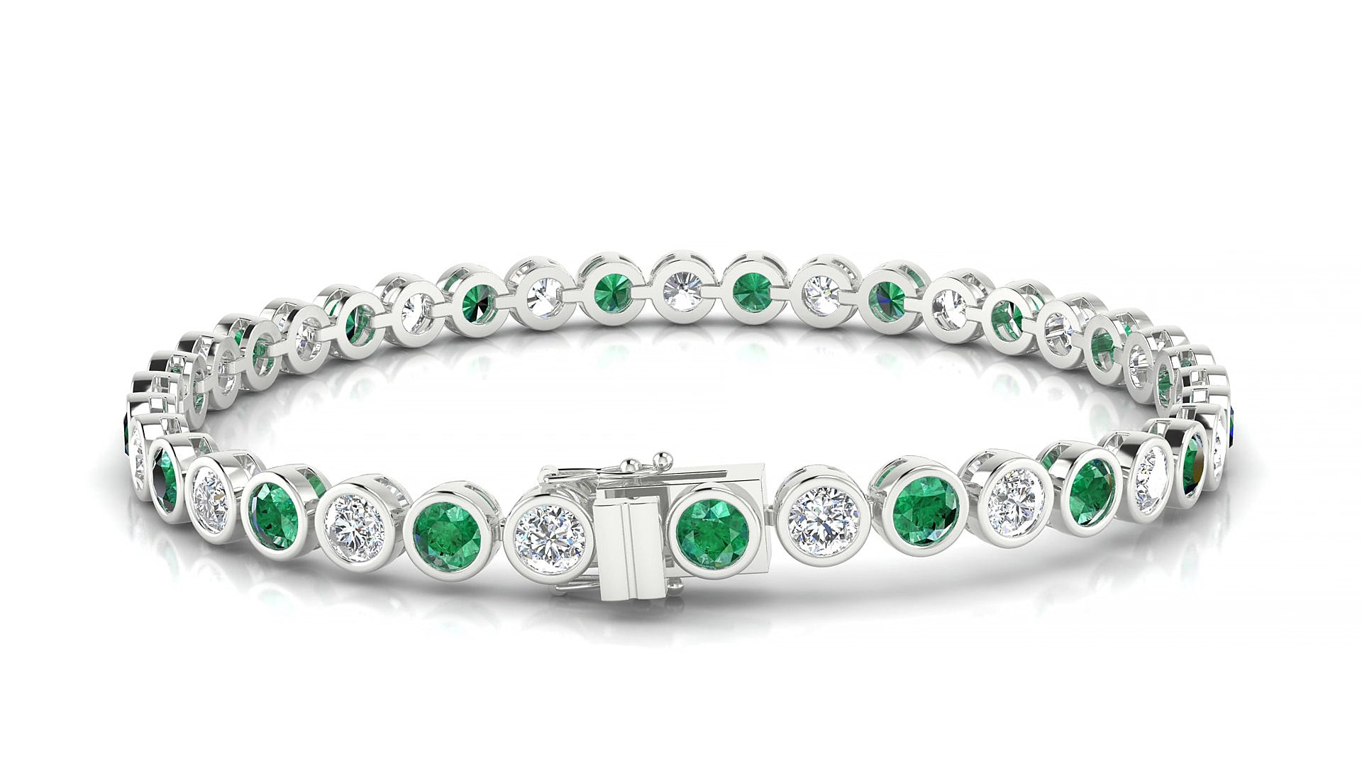 Avila 1-1 | 18k White Gold 3.4 mm Round Natural Emerald & Diamond 16 cm Tennis Bracelet