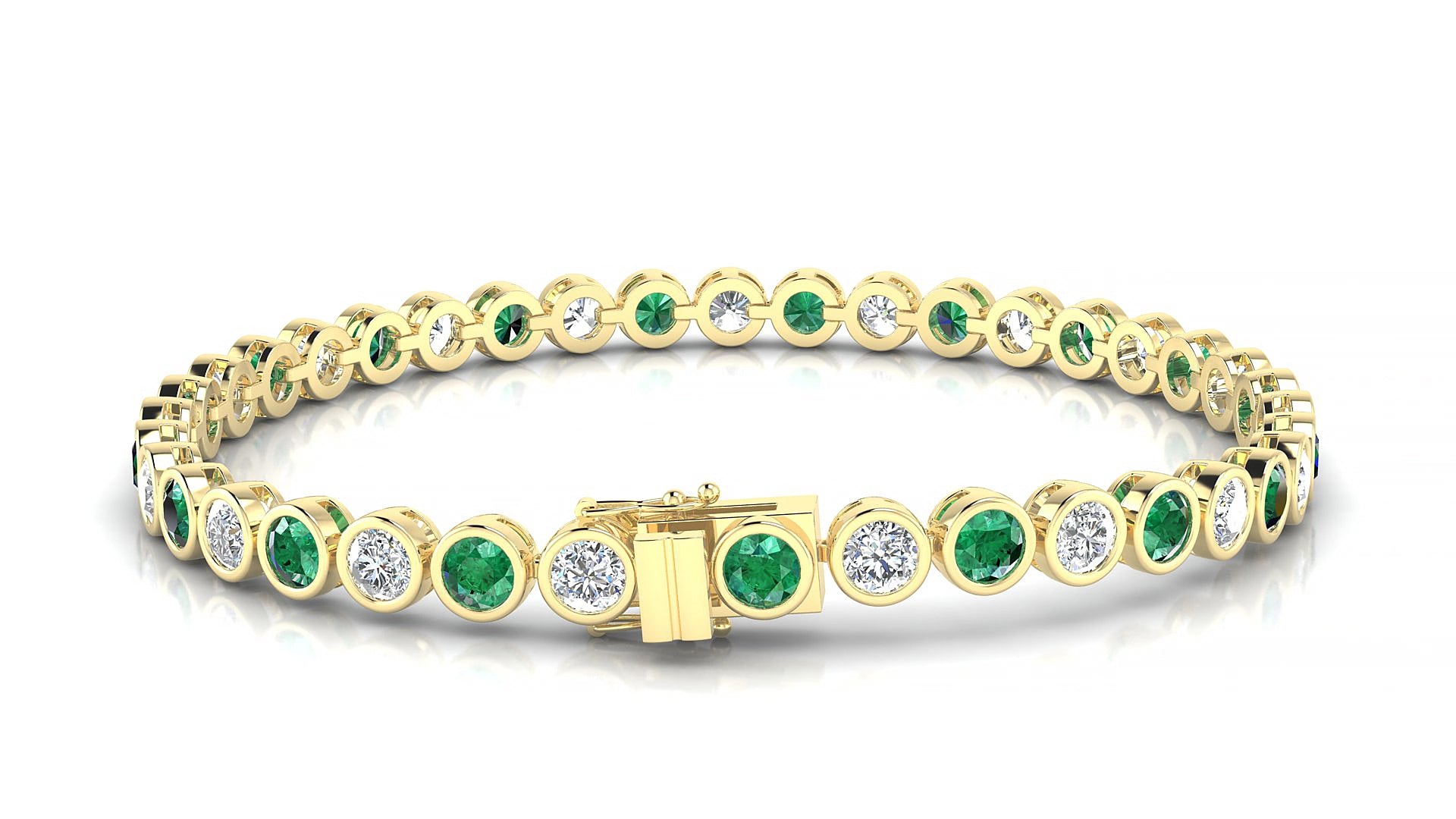 Avila 1-1 | 18k Yellow Gold 3.4 mm Round Natural Emerald & Diamond 18 cm Tennis Bracelet