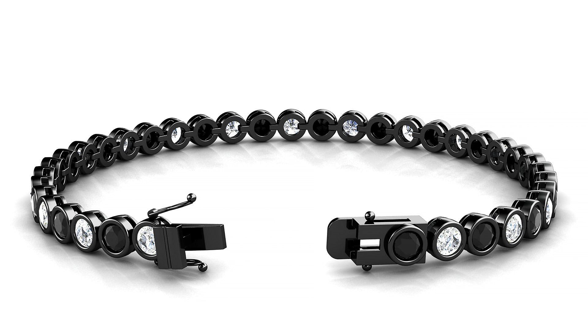 Avila 1-1 | 18k Black Gold 3.4 mm Round Natural Black Diamond & Diamond 15 cm Tennis Bracelet