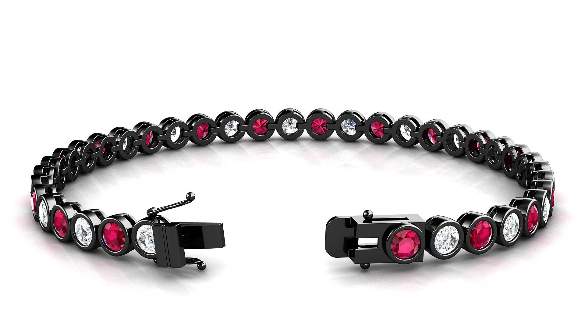 Avila 1-1 | 18k Black Gold 3.4 mm Round Natural Ruby & Diamond 15 cm Tennis Bracelet