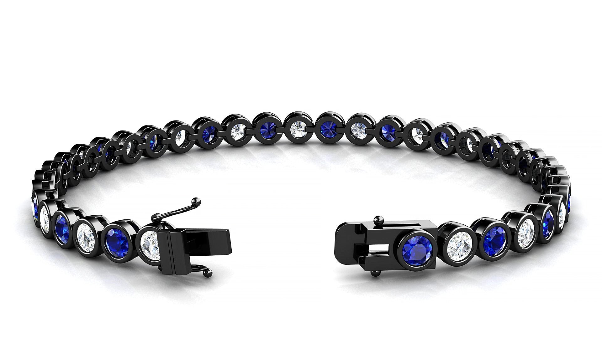 Avila 1-1 | 18k Black Gold 3.4 mm Round Natural Sapphire & Diamond 16 cm Tennis Bracelet