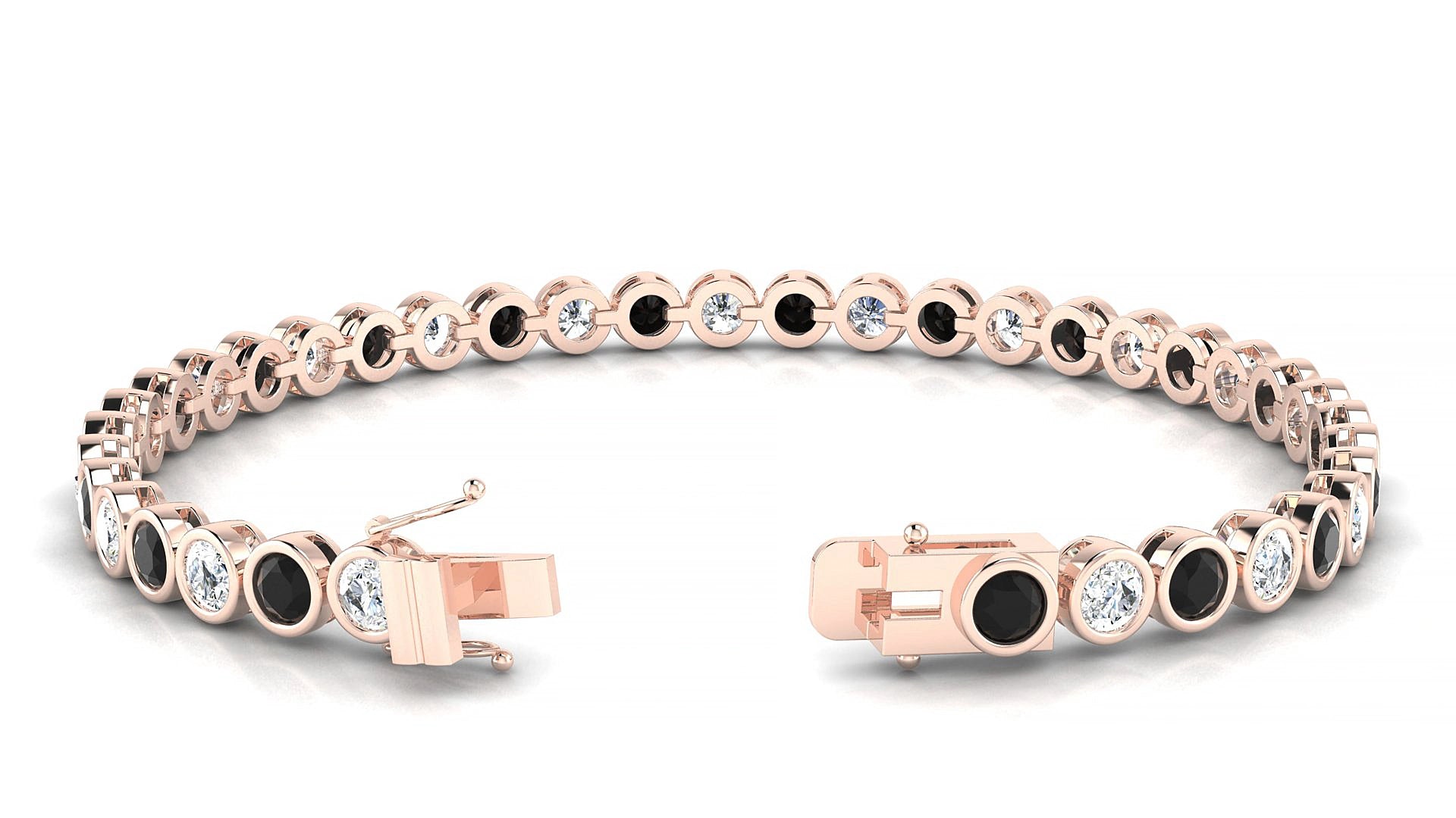 Avila 1-1 | 18k Rose Gold 3.4 mm Round Natural Black Diamond & Diamond 19 cm Tennis Bracelet