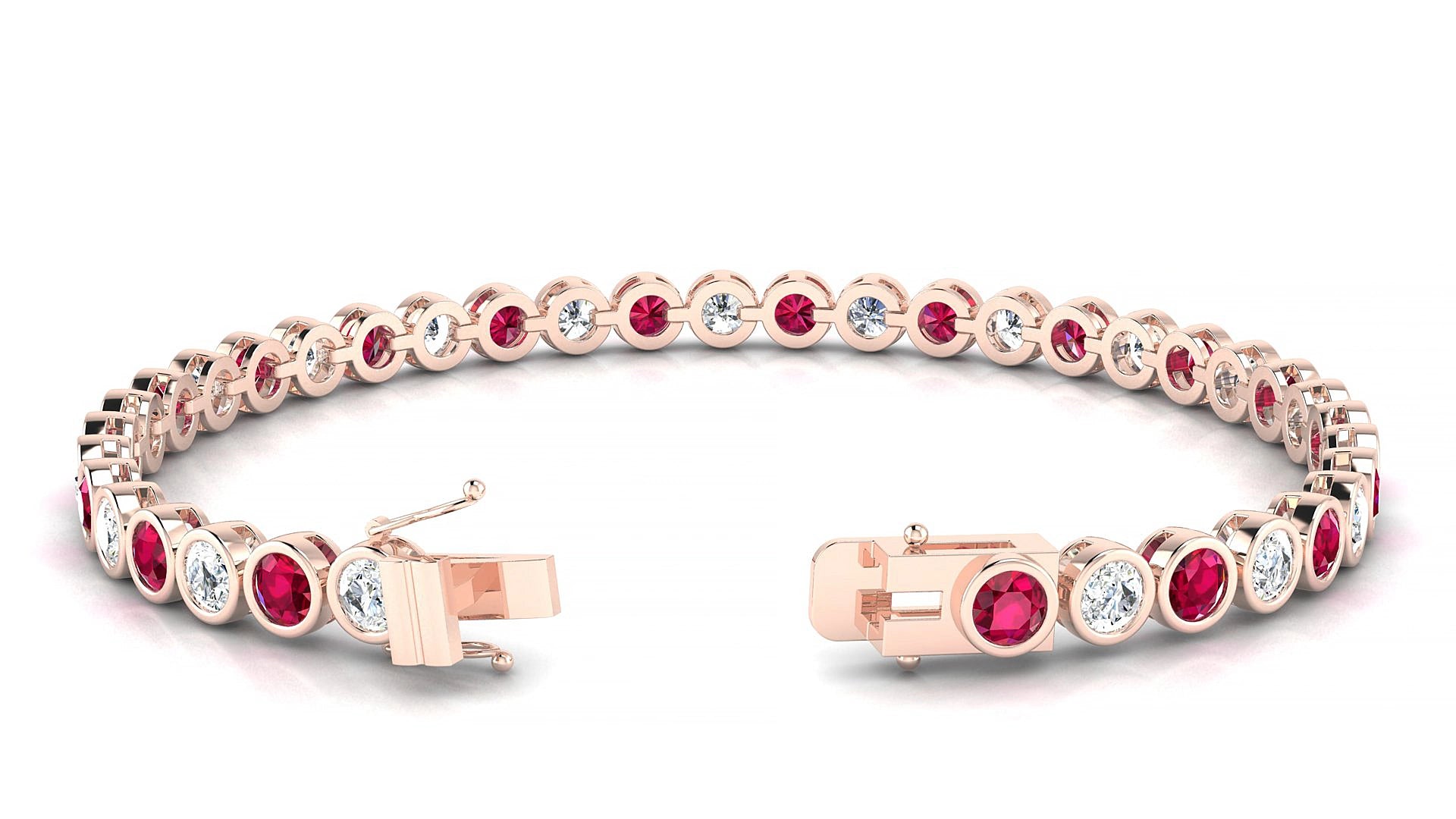 Avila 1-1 | 18k Rose Gold 3.4 mm Round Natural Ruby & Diamond 15 cm Tennis Bracelet