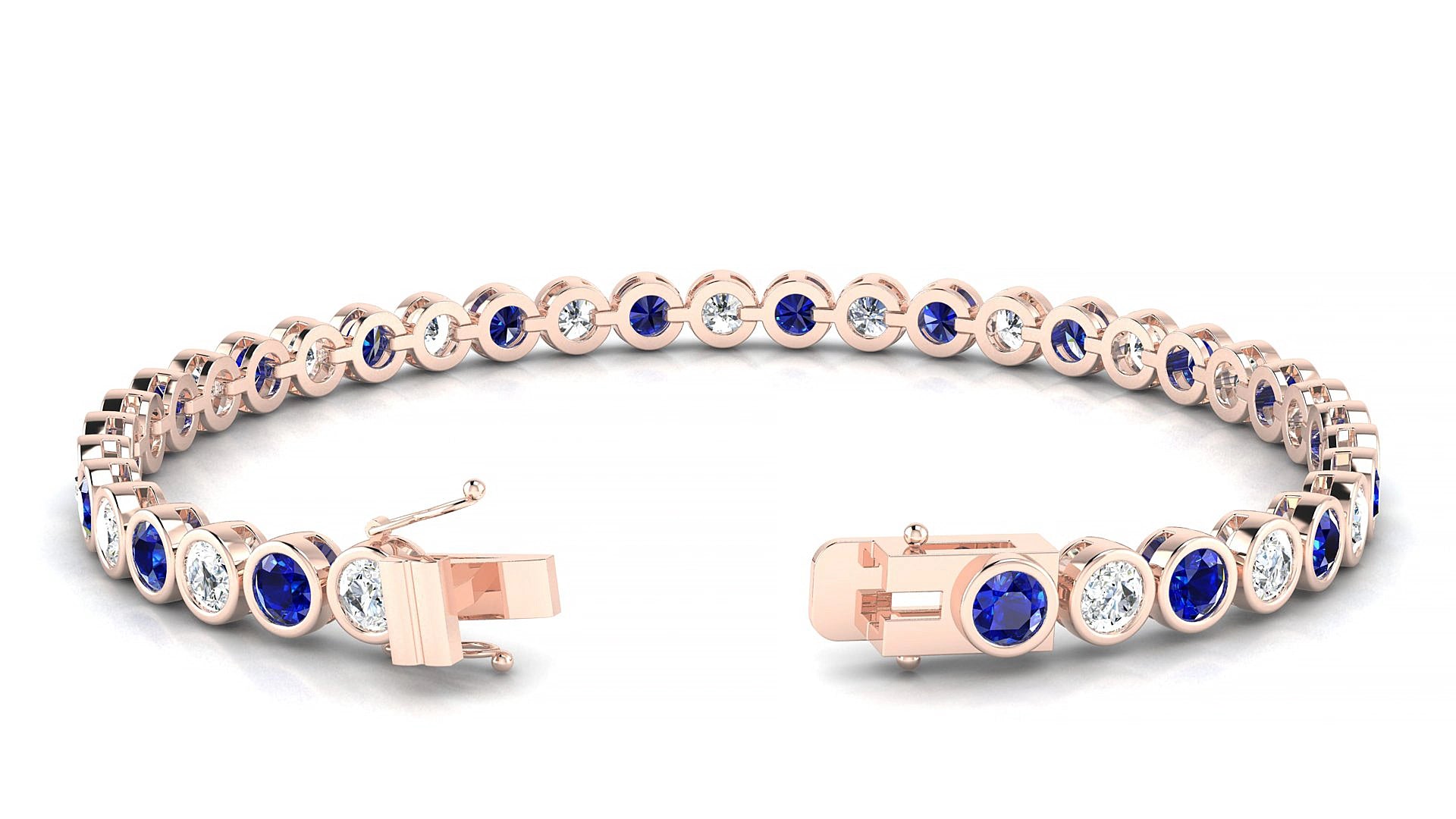 Avila 1-1 | 18k Rose Gold 3.4 mm Round Natural Sapphire & Diamond 19 cm Tennis Bracelet