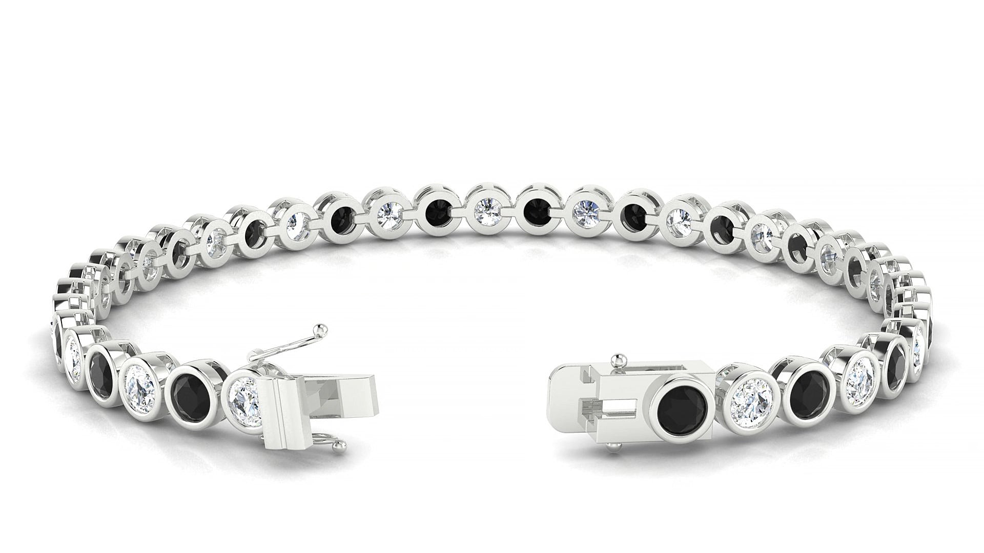 Avila 1-1 | 18k White Gold 3.4 mm Round Natural Black Diamond & Diamond 15 cm Tennis Bracelet