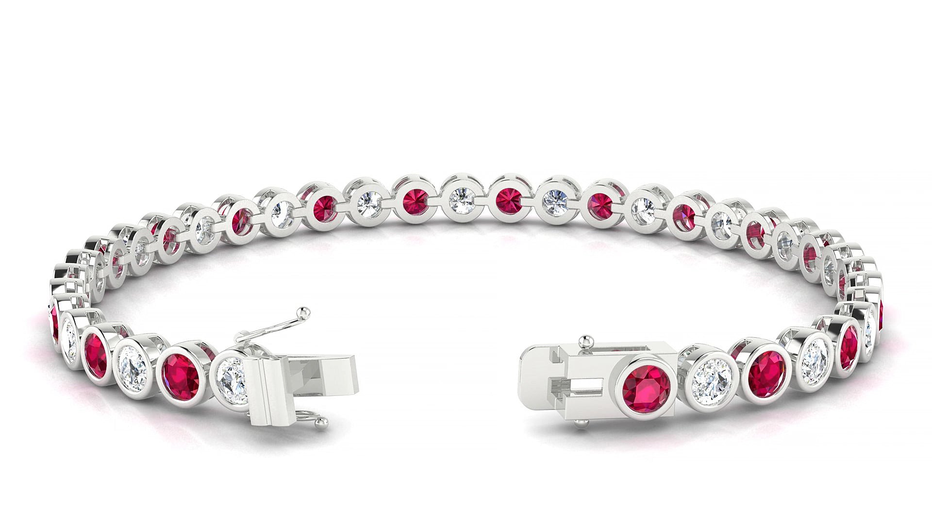 Avila 1-1 | 18k White Gold 3.4 mm Round Natural Ruby & Diamond 15 cm Tennis Bracelet