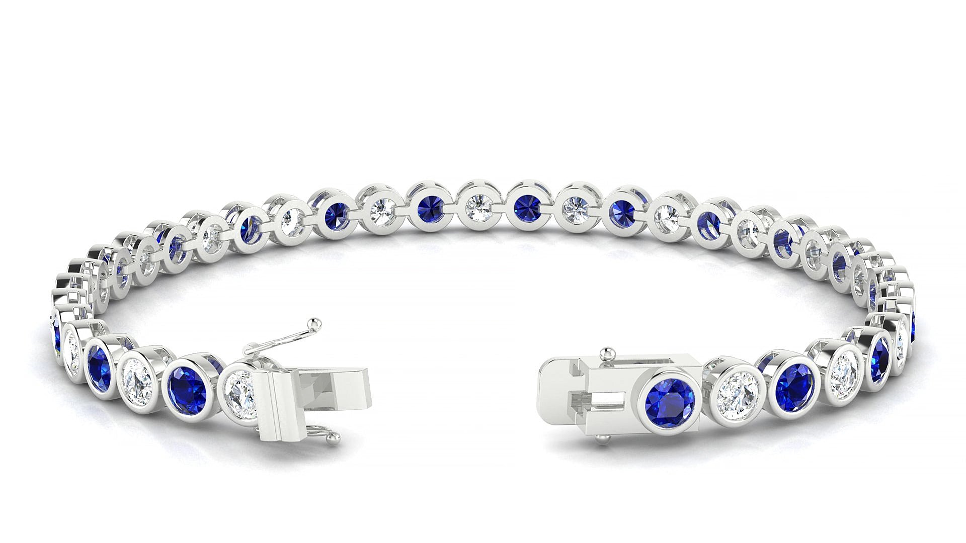 Avila 1-1 | 18k White Gold 3.4 mm Round Natural Sapphire & Diamond 17 cm Tennis Bracelet