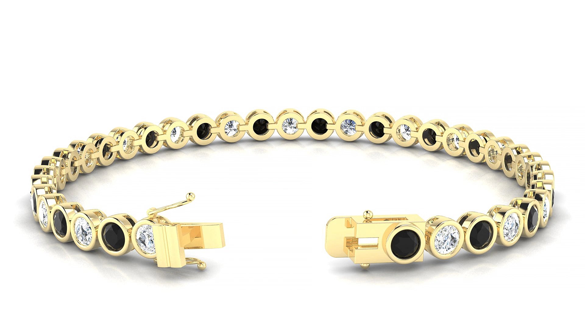 Avila 1-1 | 18k Yellow Gold 3.4 mm Round Natural Black Diamond & Diamond 15 cm Tennis Bracelet
