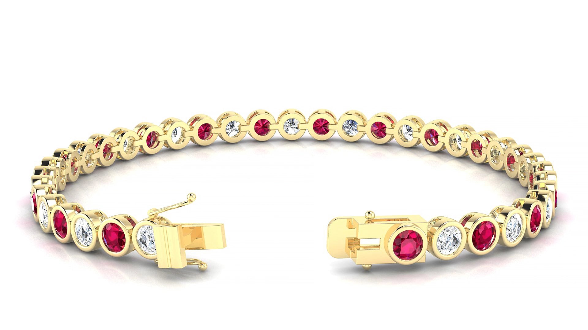 Avila 1-1 | 18k Yellow Gold 3.4 mm Round Natural Ruby & Diamond 18 cm Tennis Bracelet