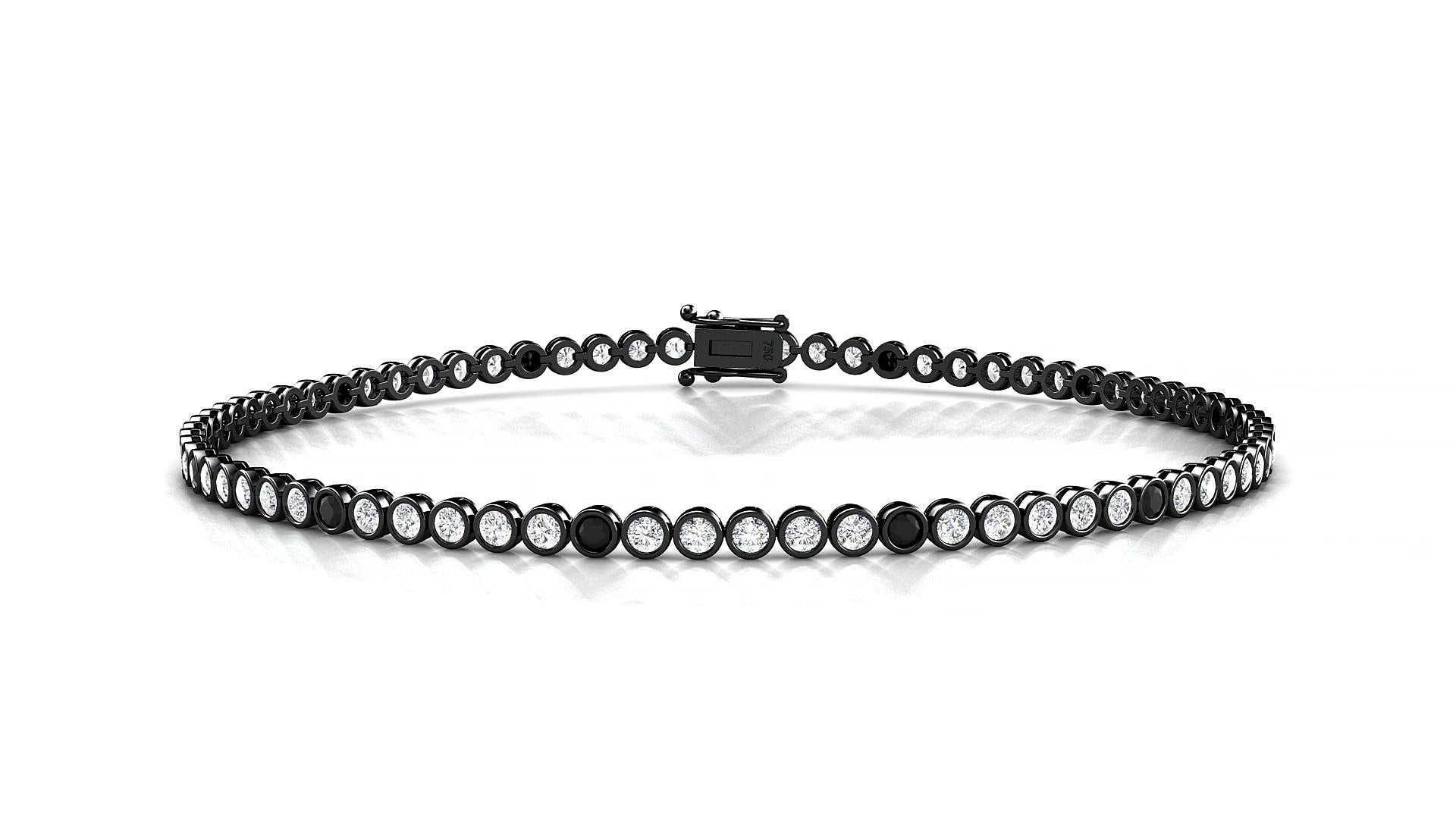 Avila 1-5 | 18k Black Gold 1.7 mm Round Natural Black Diamond & Diamond 19 cm Tennis Bracelet