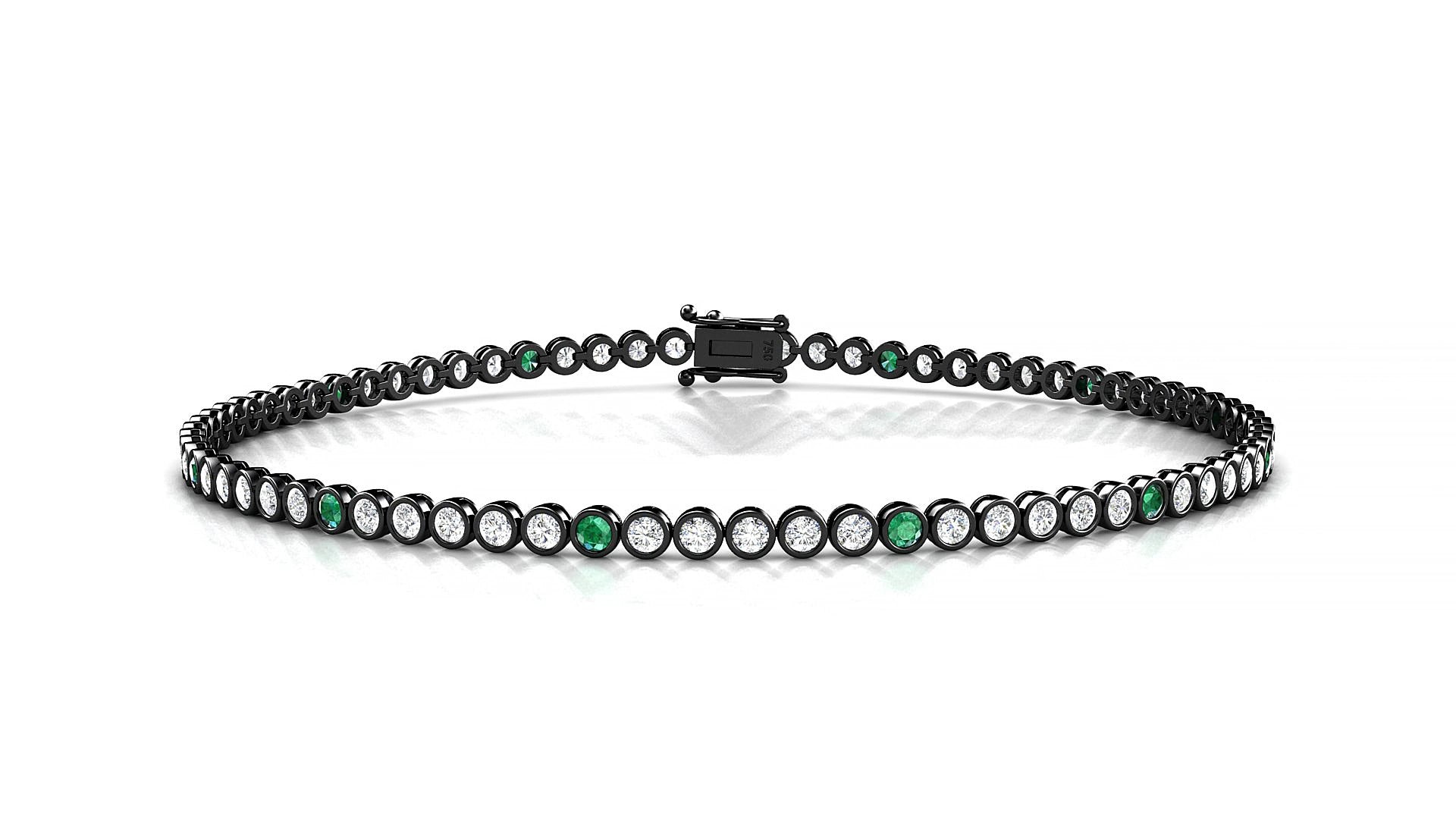 Avila 1-5 | 18k Black Gold 1.7 mm Round Natural Emerald & Diamond 20 cm Tennis Bracelet