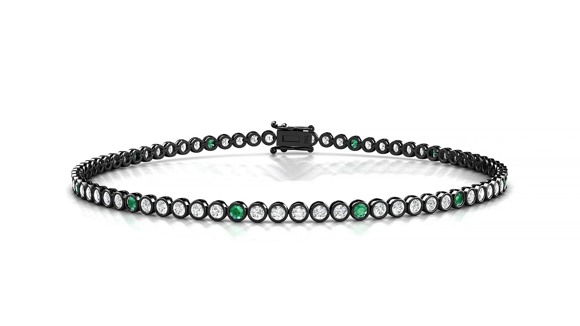 Avila 1-5 | 18k Black Gold 1.7 mm Round Natural Emerald & Diamond Tennis Bracelet