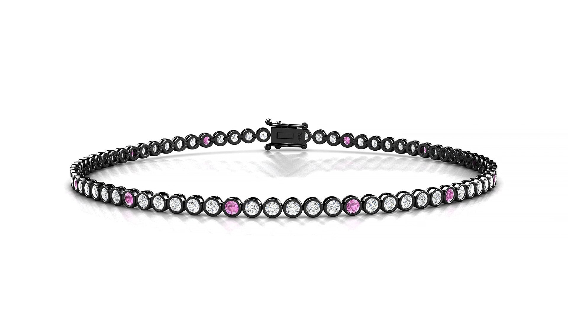 Avila 1-5 | 18k Black Gold 1.7 mm Round Natural Pink Sapphire & Diamond 15 cm Tennis Bracelet