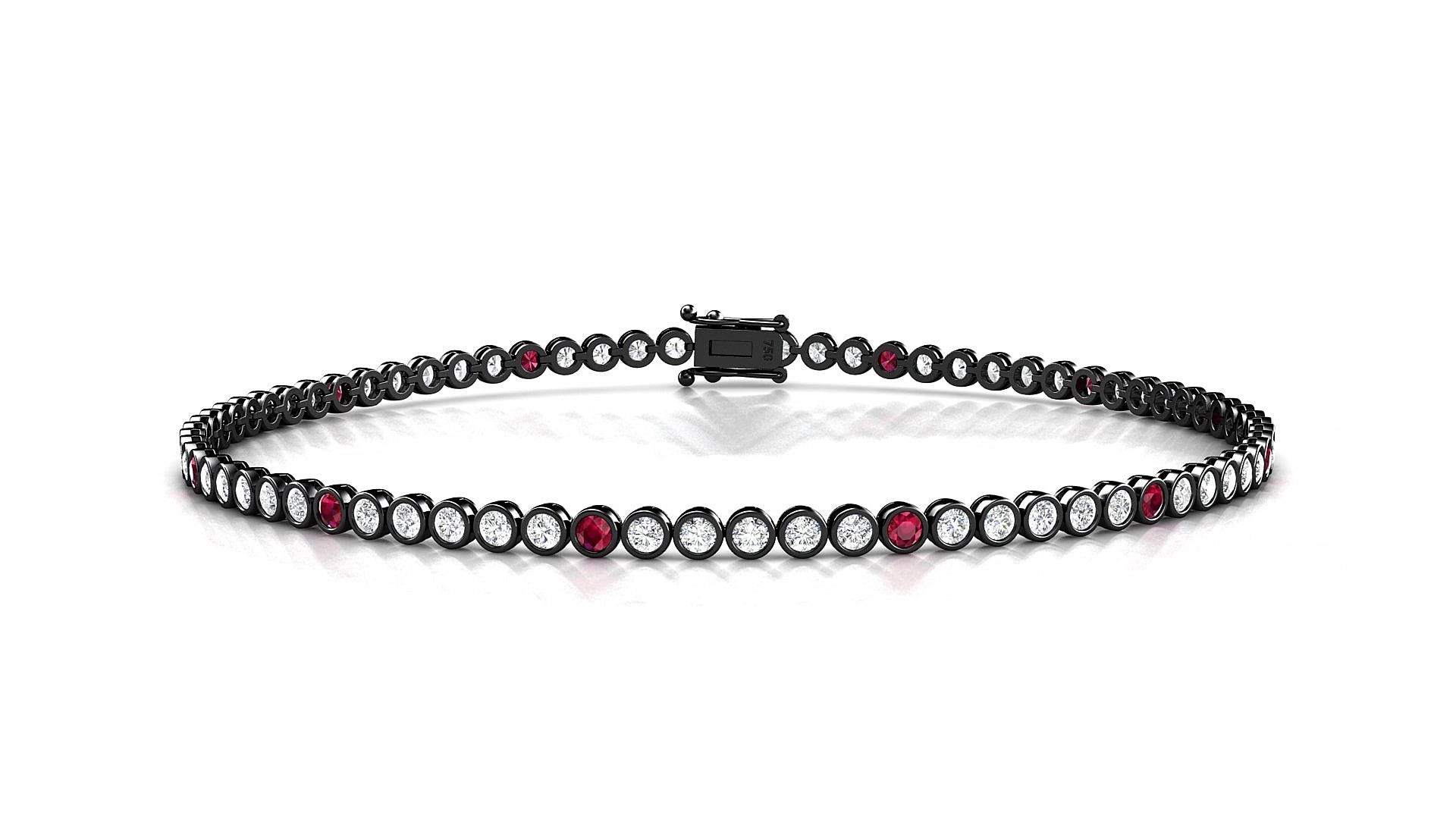 Avila 1-5 | 18k Black Gold 1.7 mm Round Natural Ruby & Diamond 20 cm Tennis Bracelet