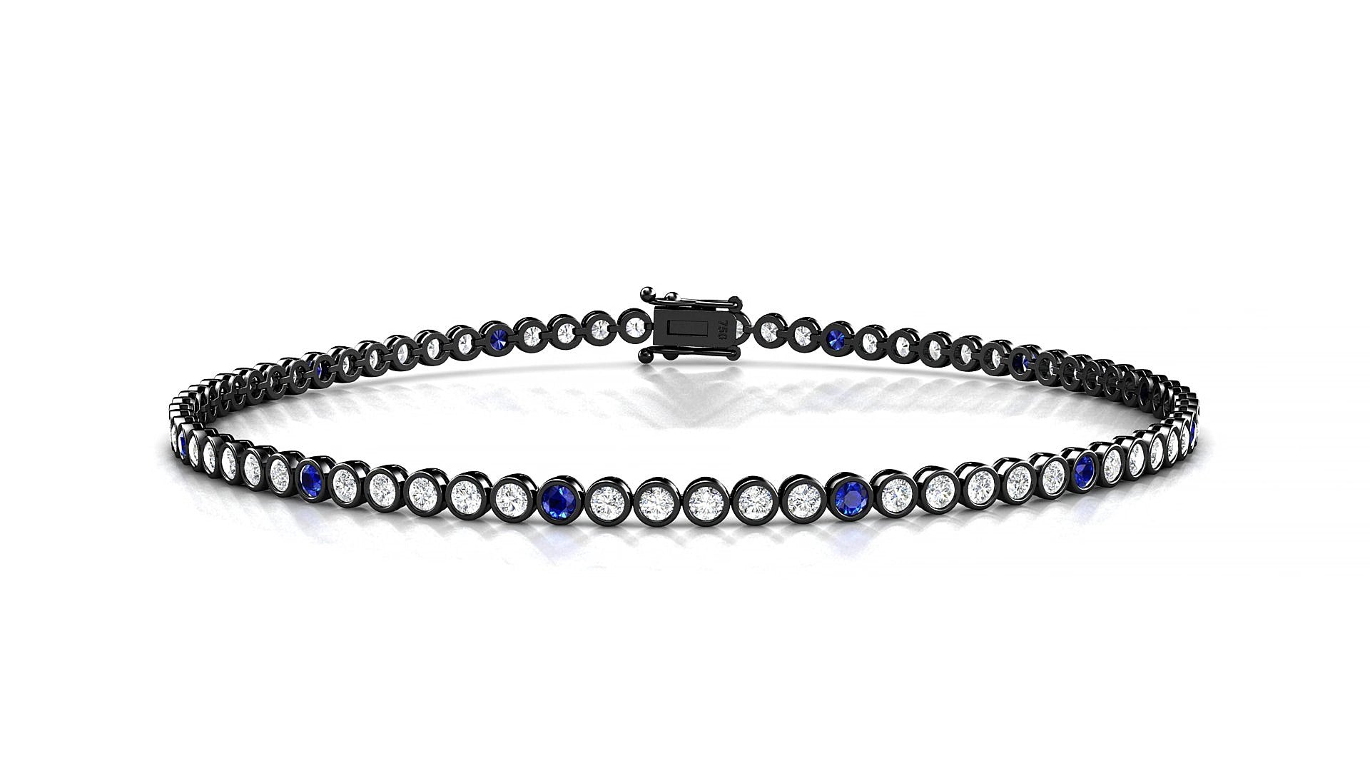 Avila 1-5 | 18k Black Gold 1.7 mm Round Natural Sapphire & Diamond 16 cm Tennis Bracelet