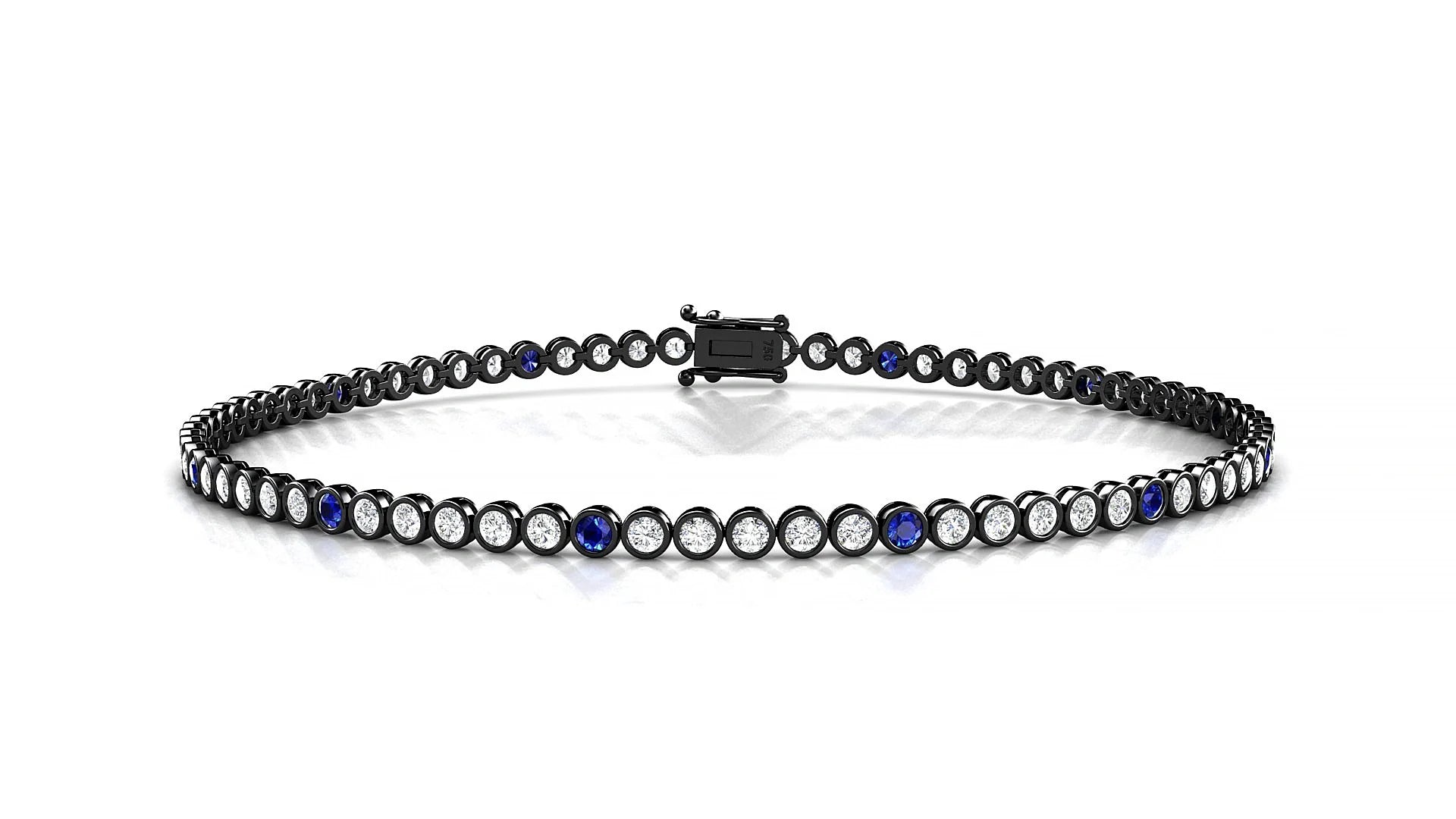 Avila 1-5 | 18k Black Gold 1.7 mm Round Natural Sapphire & Diamond Tennis Bracelet