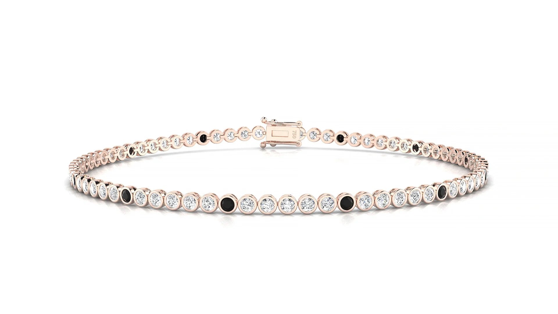 Avila 1-5 | 18k Rose Gold 1.7 mm Round Natural Black Diamond & Diamond Tennis Bracelet