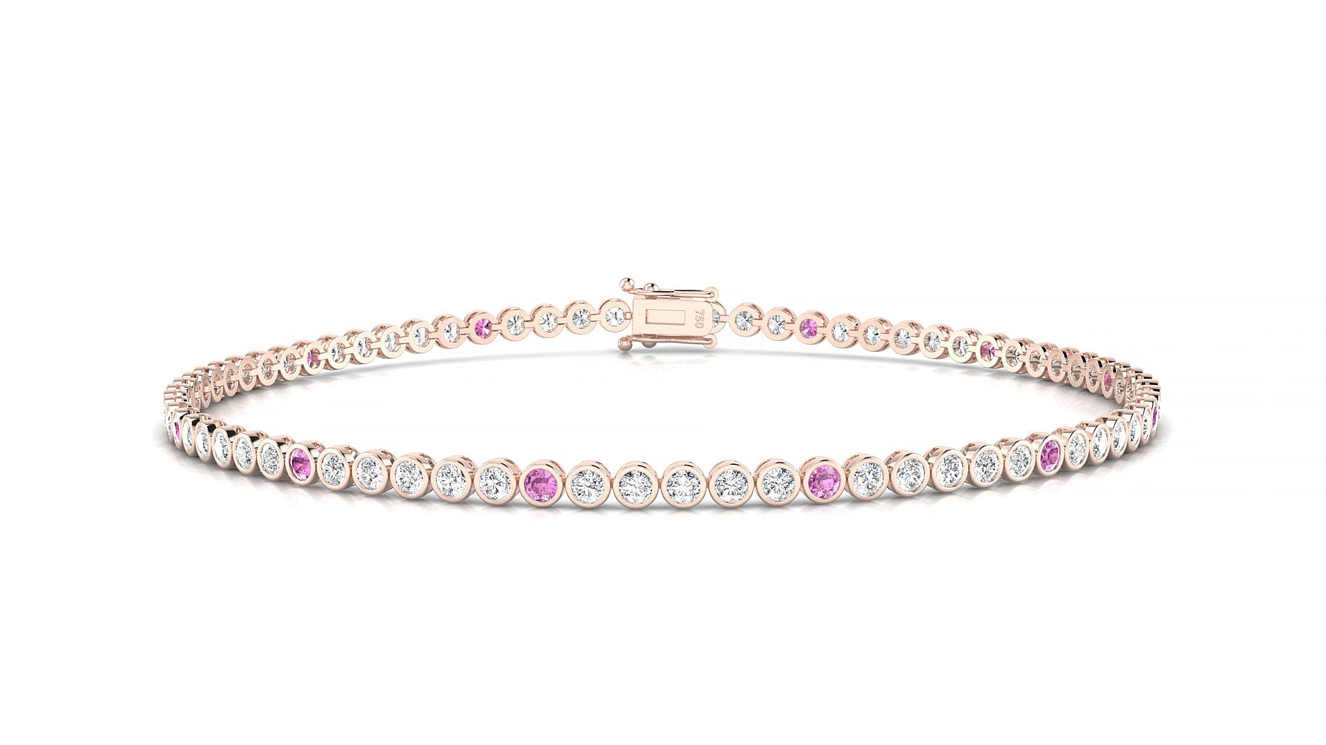 Avila 1-5 | 18k Rose Gold 1.7 mm Round Natural Pink Sapphire & Diamond 15 cm Tennis Bracelet